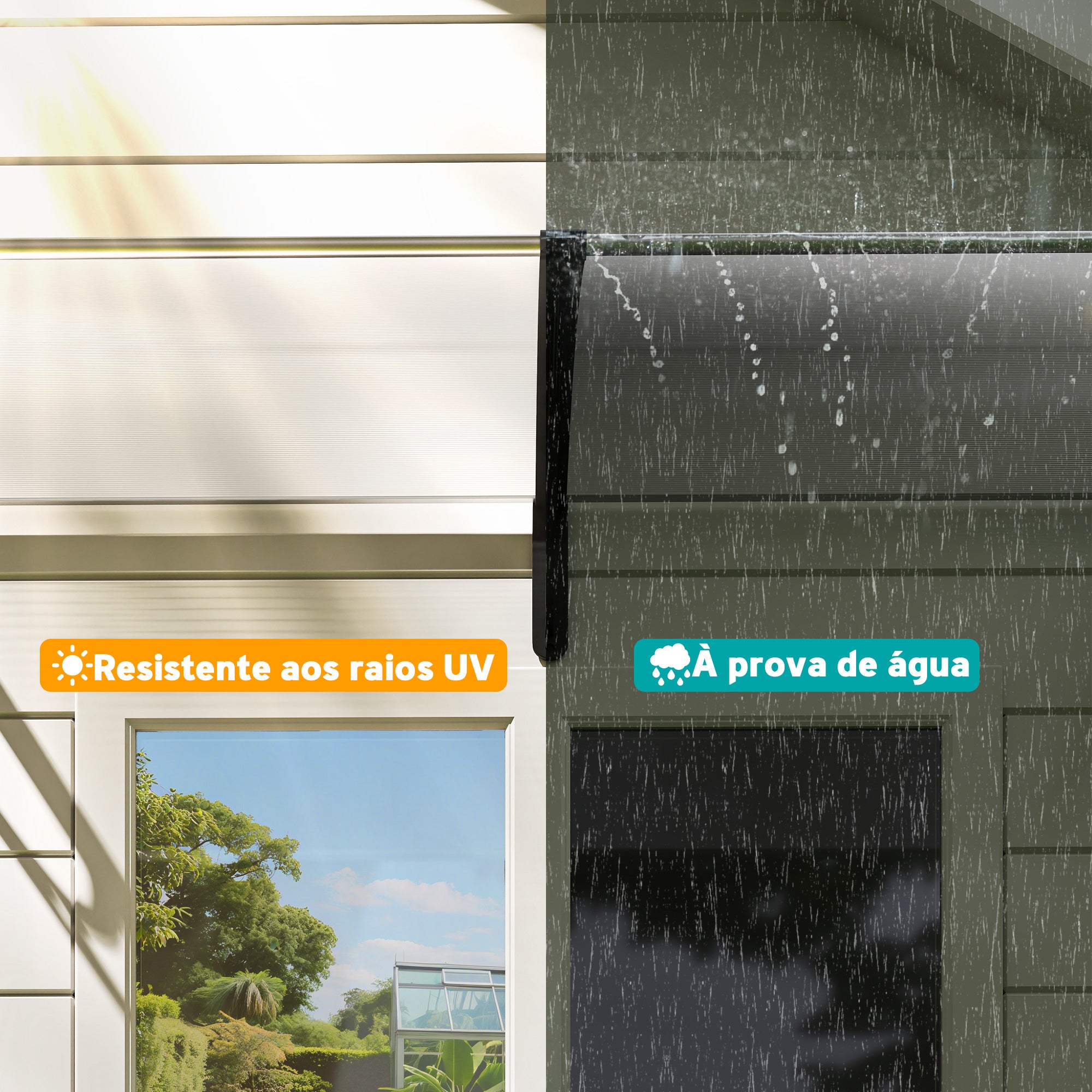Marquise para Portas e Janelas 195x75x23 cm - Transparente e Preto
