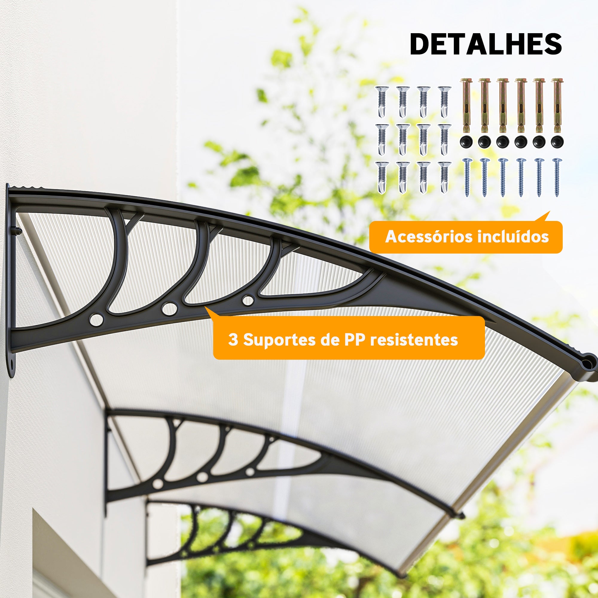 Marquise para Portas e Janelas 195x75x23 cm - Transparente e Preto