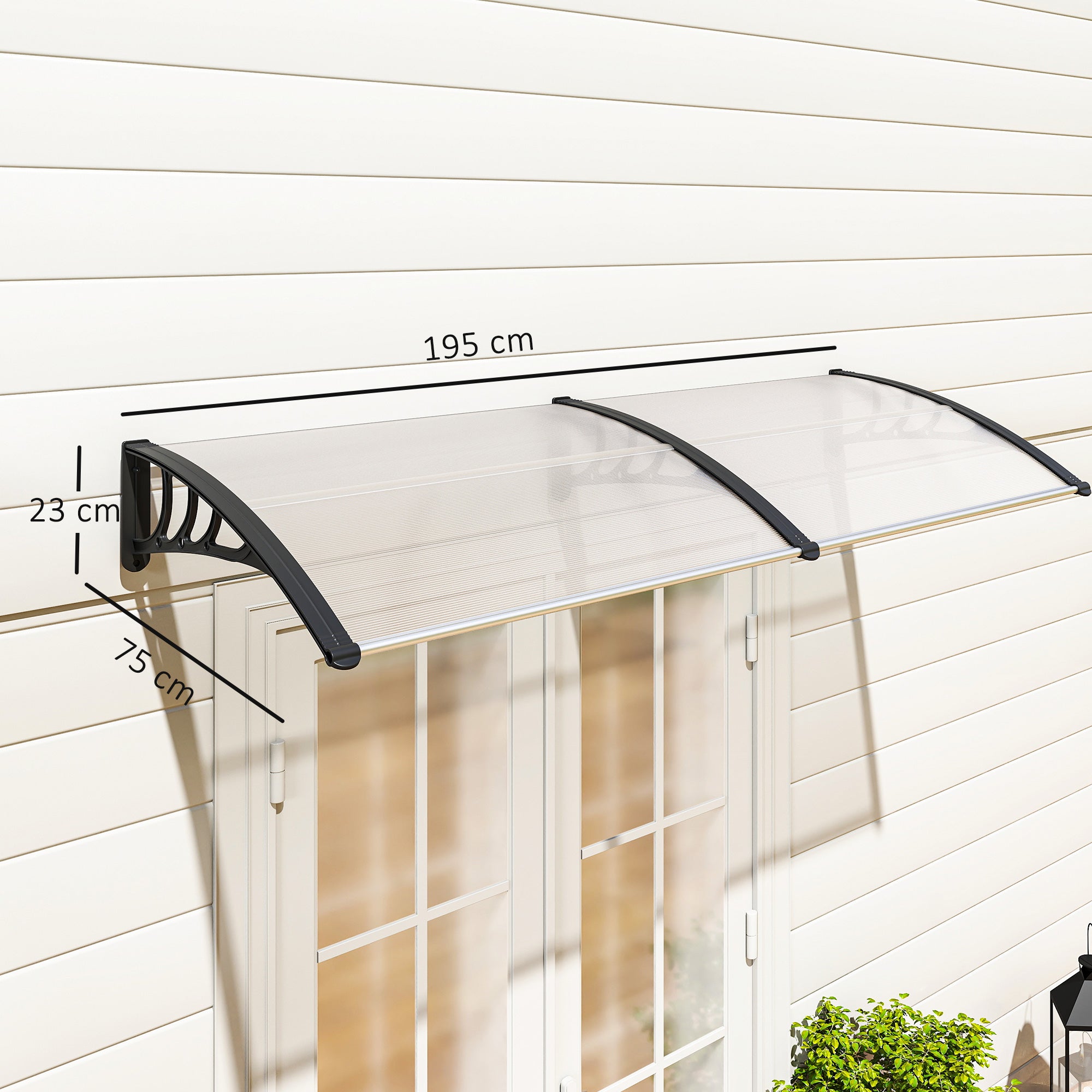 Marquise para Portas e Janelas 195x75x23 cm - Transparente e Preto