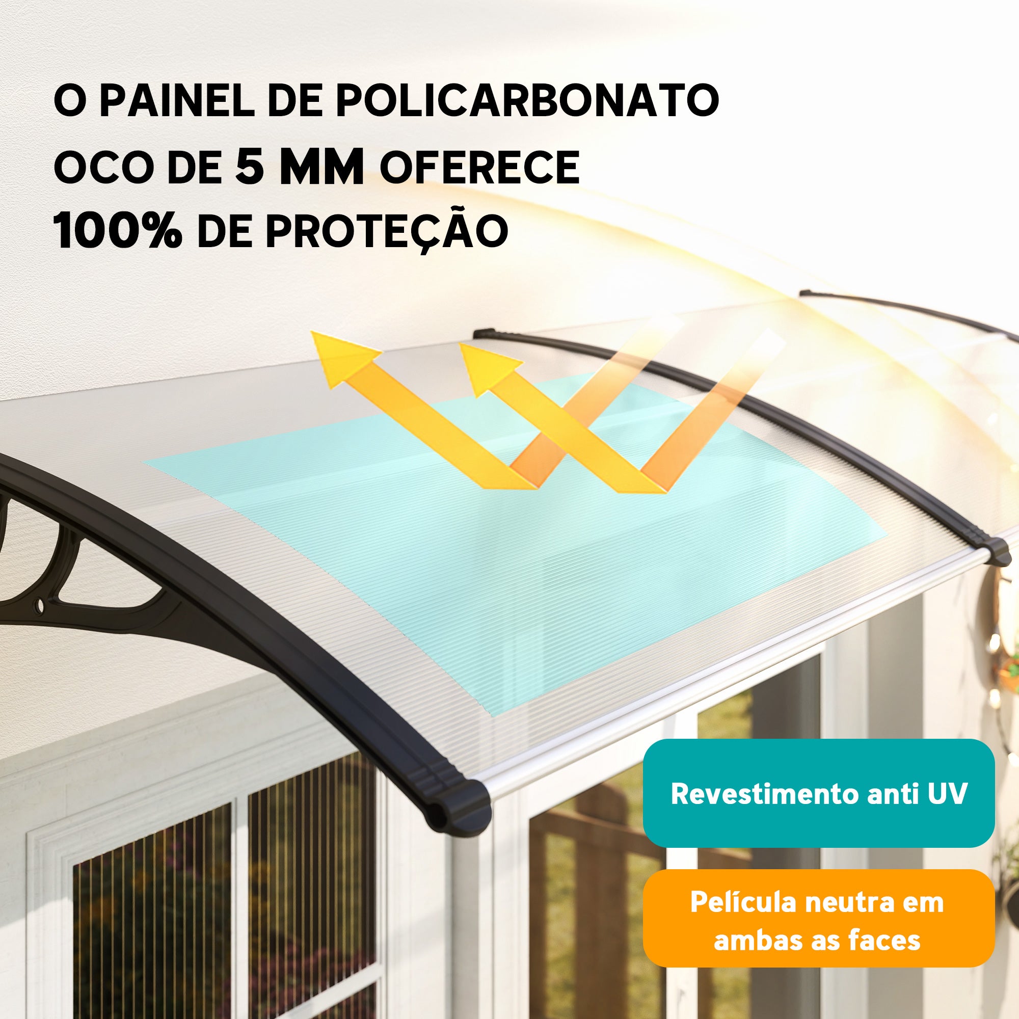 Marquise para Portas e Janelas 195x75x23 cm - Transparente e Preto