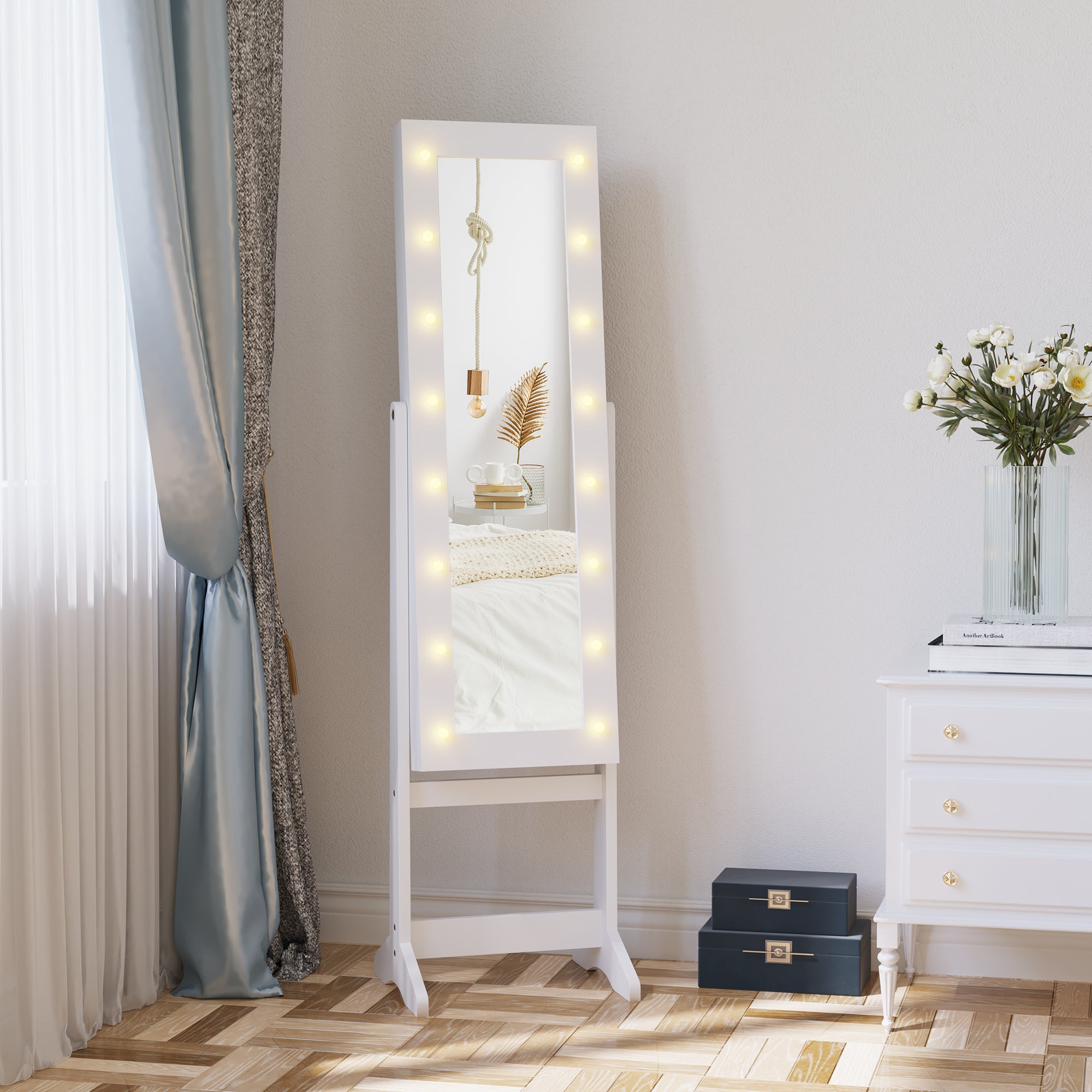 Joalheiro de Pé com Luzes LED e Espelho 36x30x136 cm - Branco