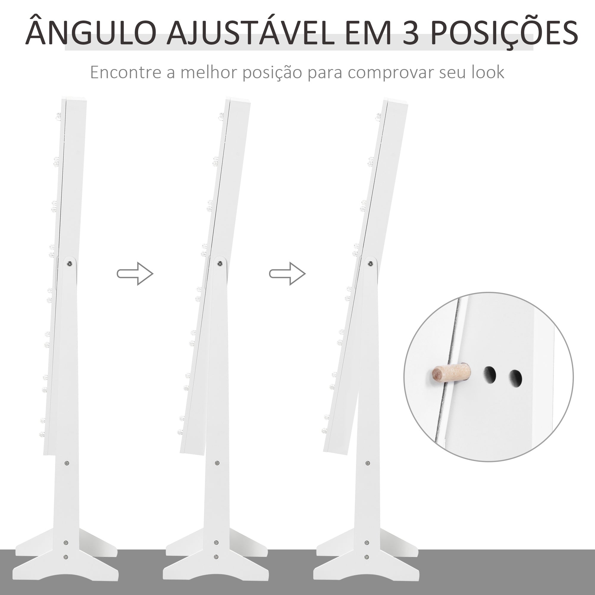 Joalheiro de Pé com Espelho e Luzes LED 36x30x136 cm - Branco