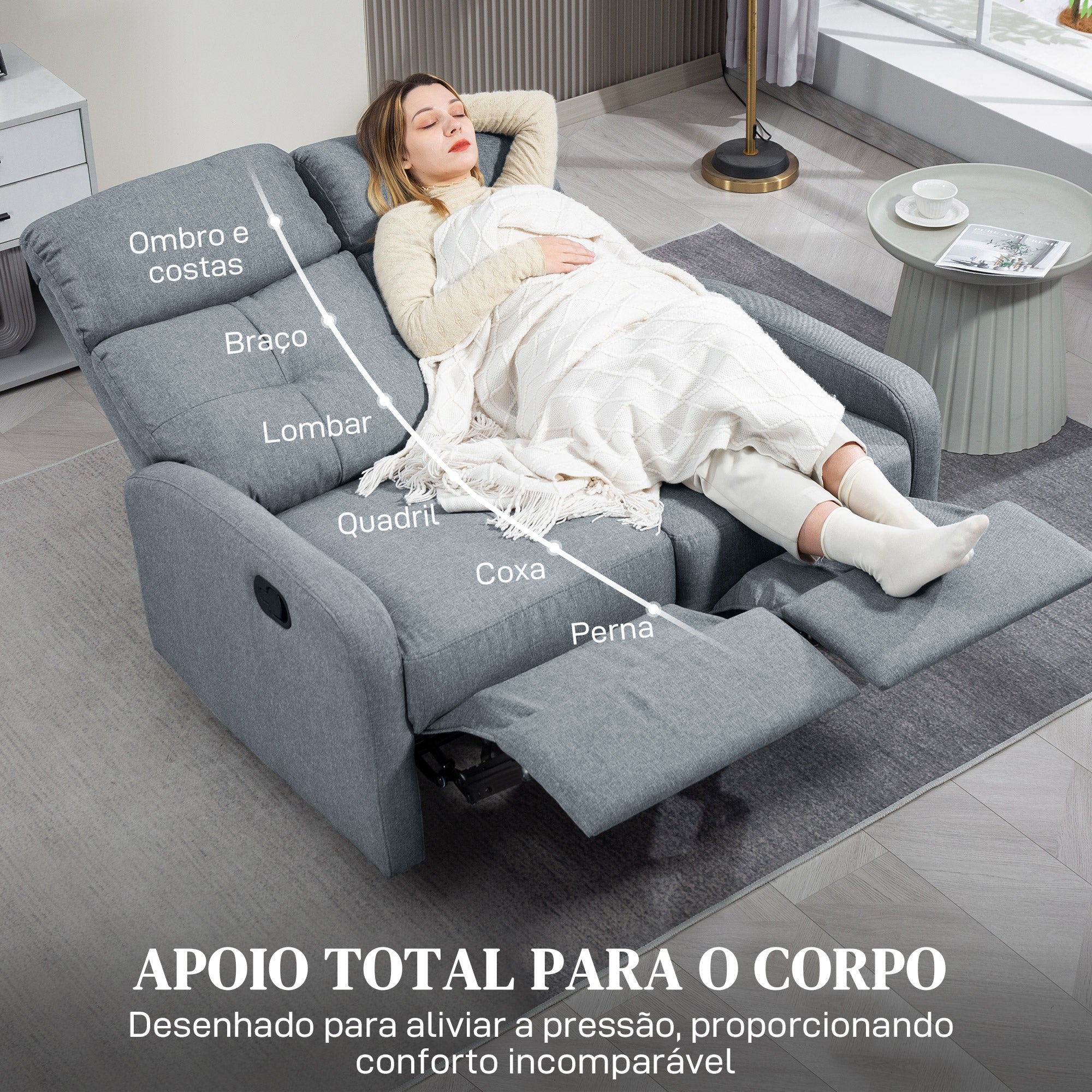 Sofá de 2 Lugares Reclinável 118x95x101 cm Cinzento