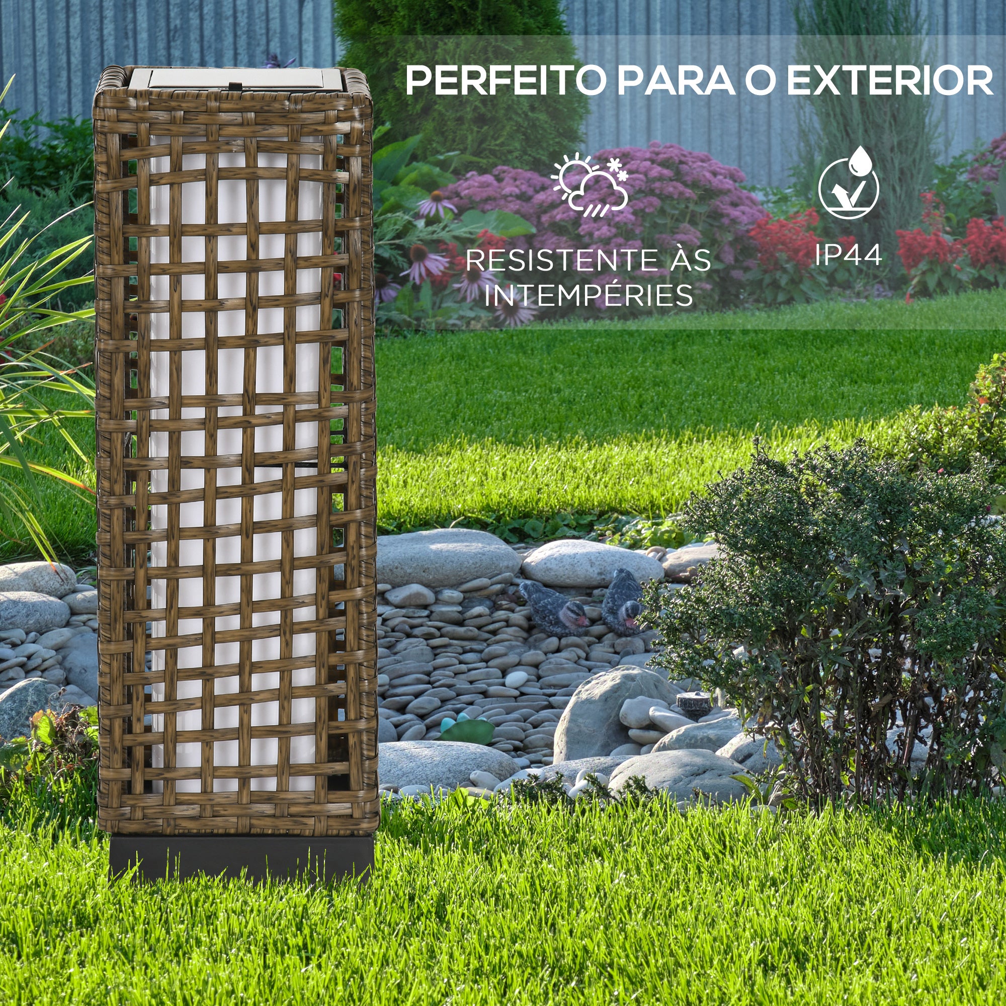 Candeeiro Solar para Exterior em Vime Sintético Marrom Areia 15,5x15,5x46cm