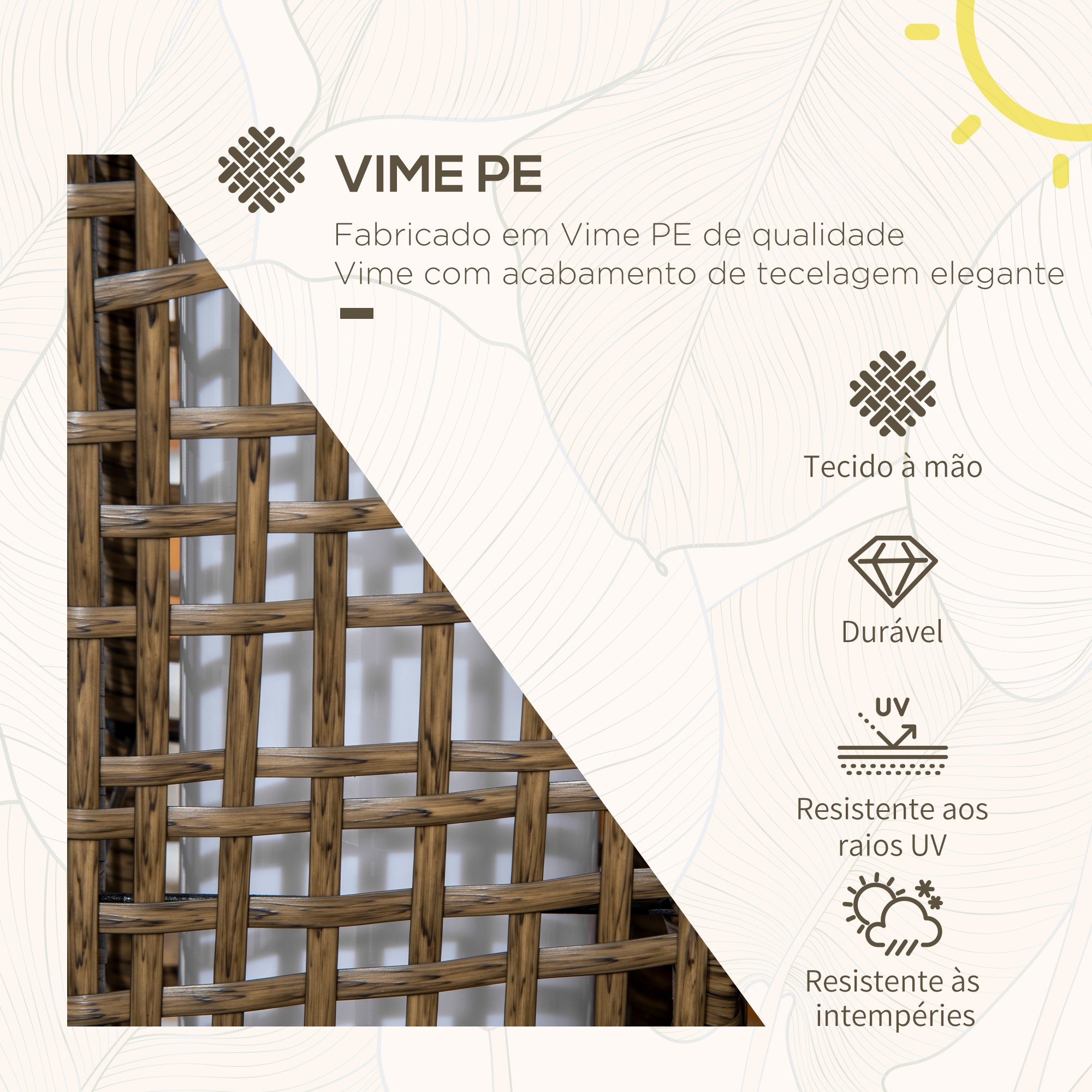 Candeeiro Solar para Exterior em Vime Sintético Marrom Areia 15,5x15,5x46cm