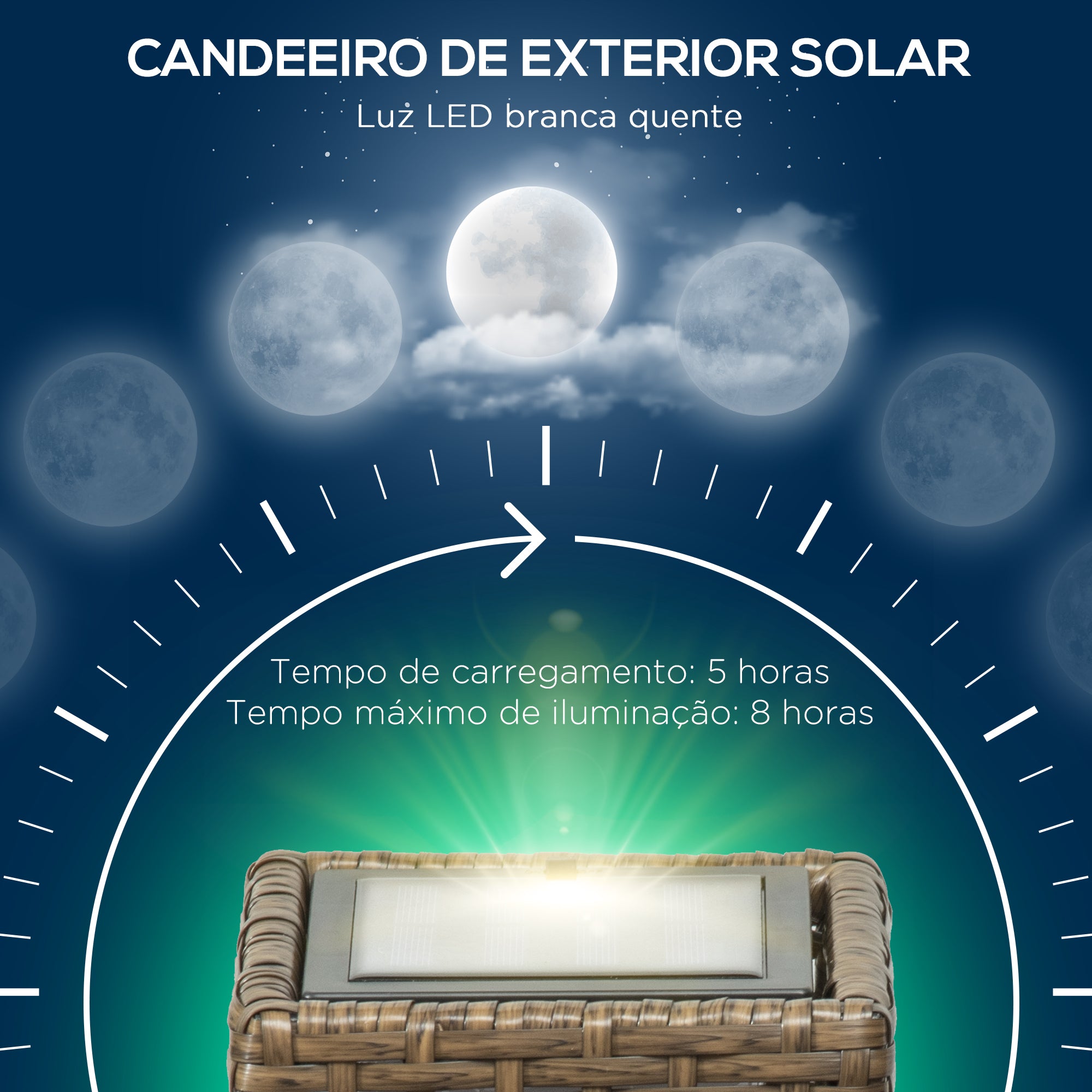 Candeeiro Solar para Exterior em Vime Sintético Marrom Areia 15,5x15,5x46cm