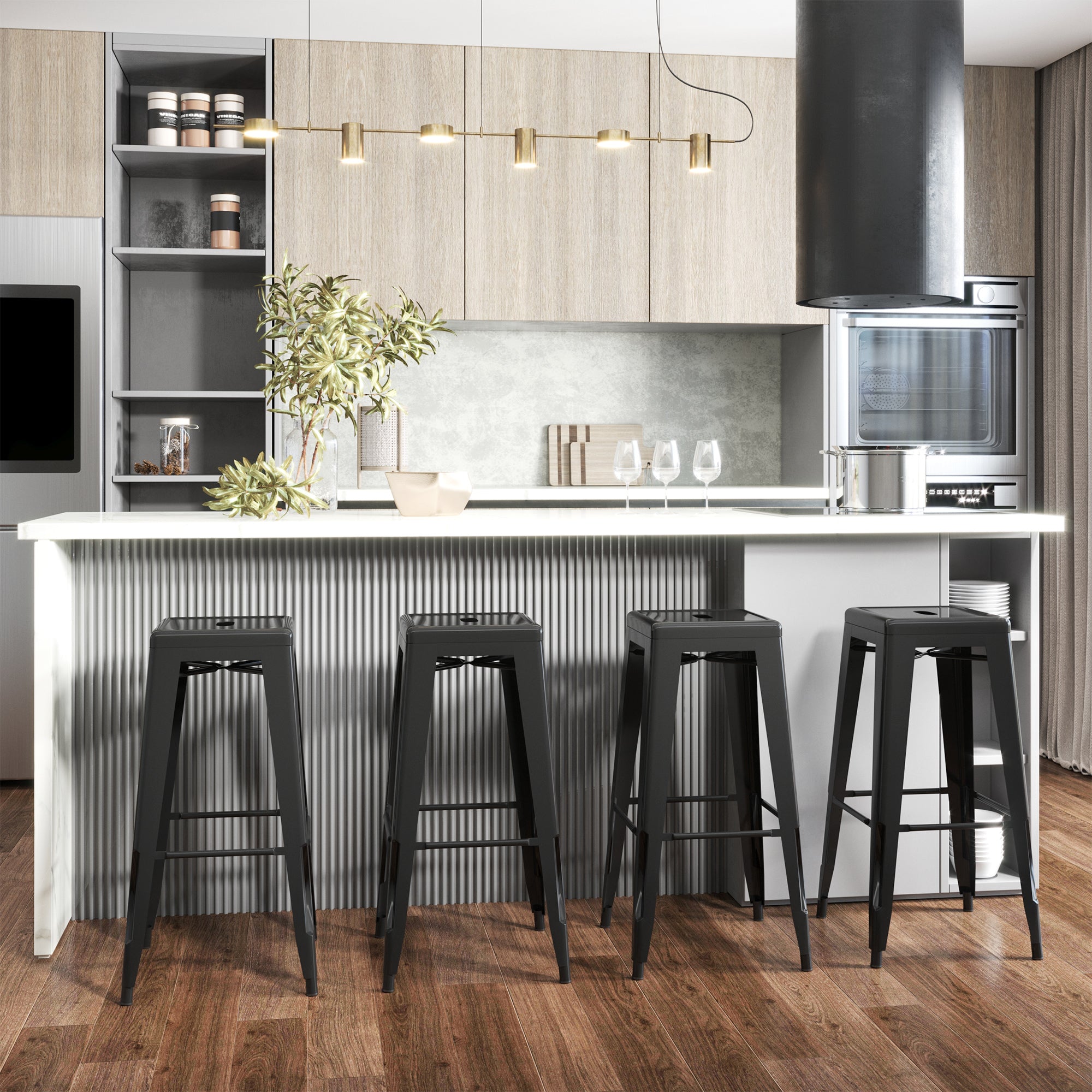 Conjunto de 4 Bancos de Bar Empilháveis – 41x41x67 cm – Preto – Metal