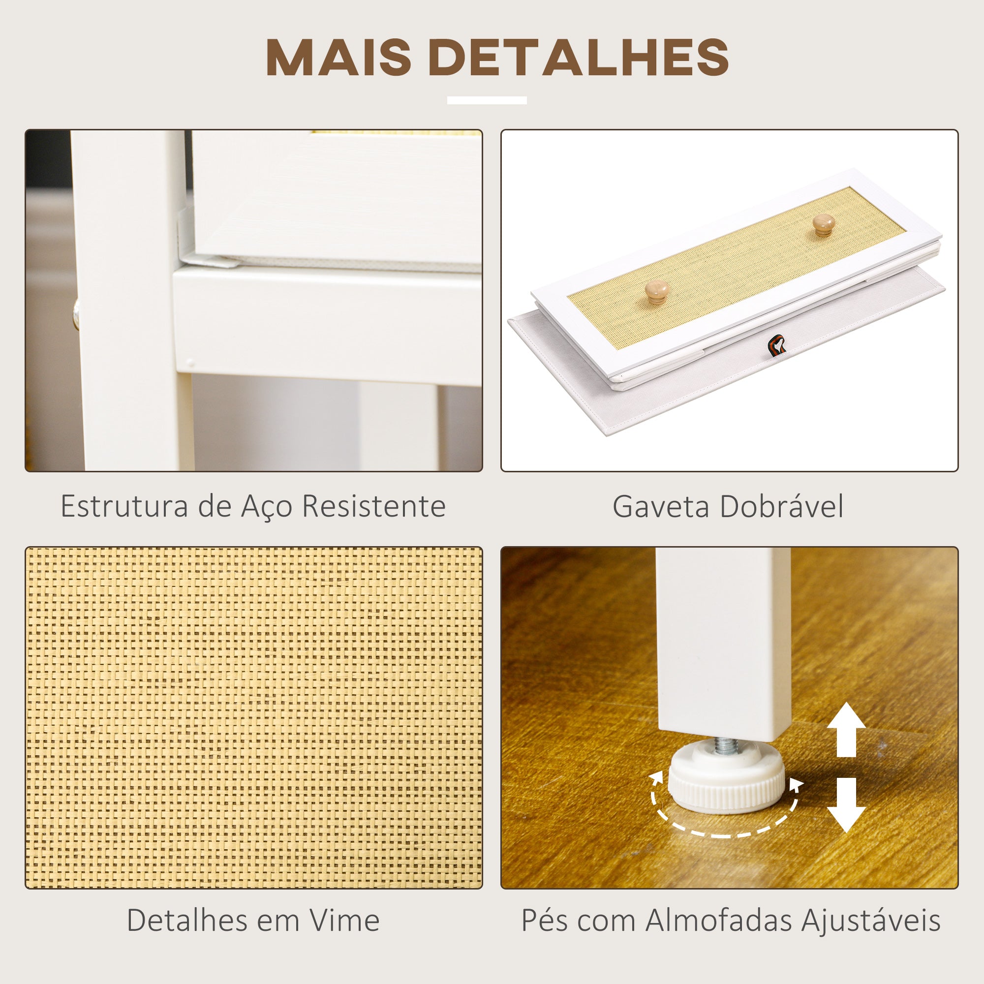 Cómoda Moderna 6 Gavetas – 120x30x83 cm – Branco – MDF/Metal/Tecido