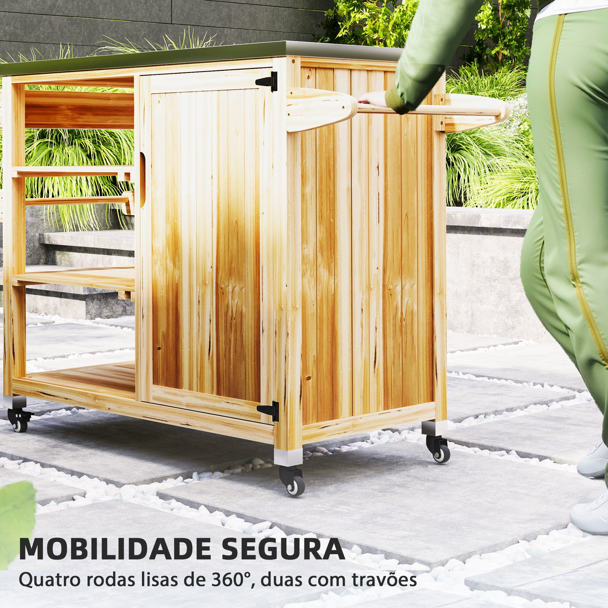 Carrinho de Barbecue de Madeira 134,5x50x91,5 cm - Cor Madeira