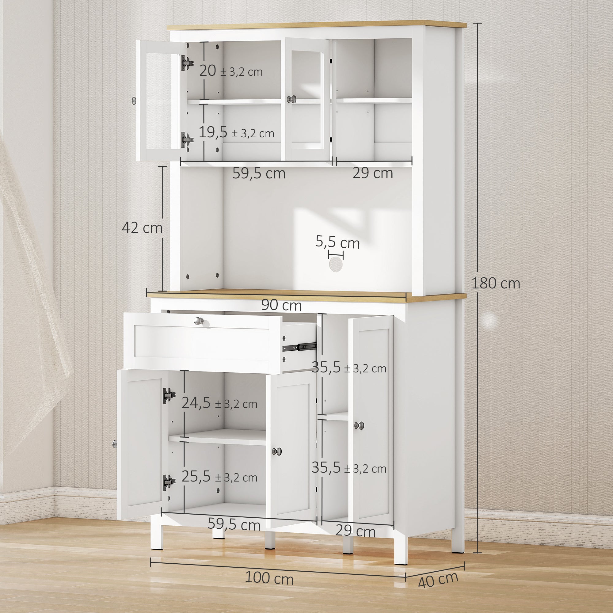 Armário de Cozinha Moderno 100x40x180 cm Branco e Madeira