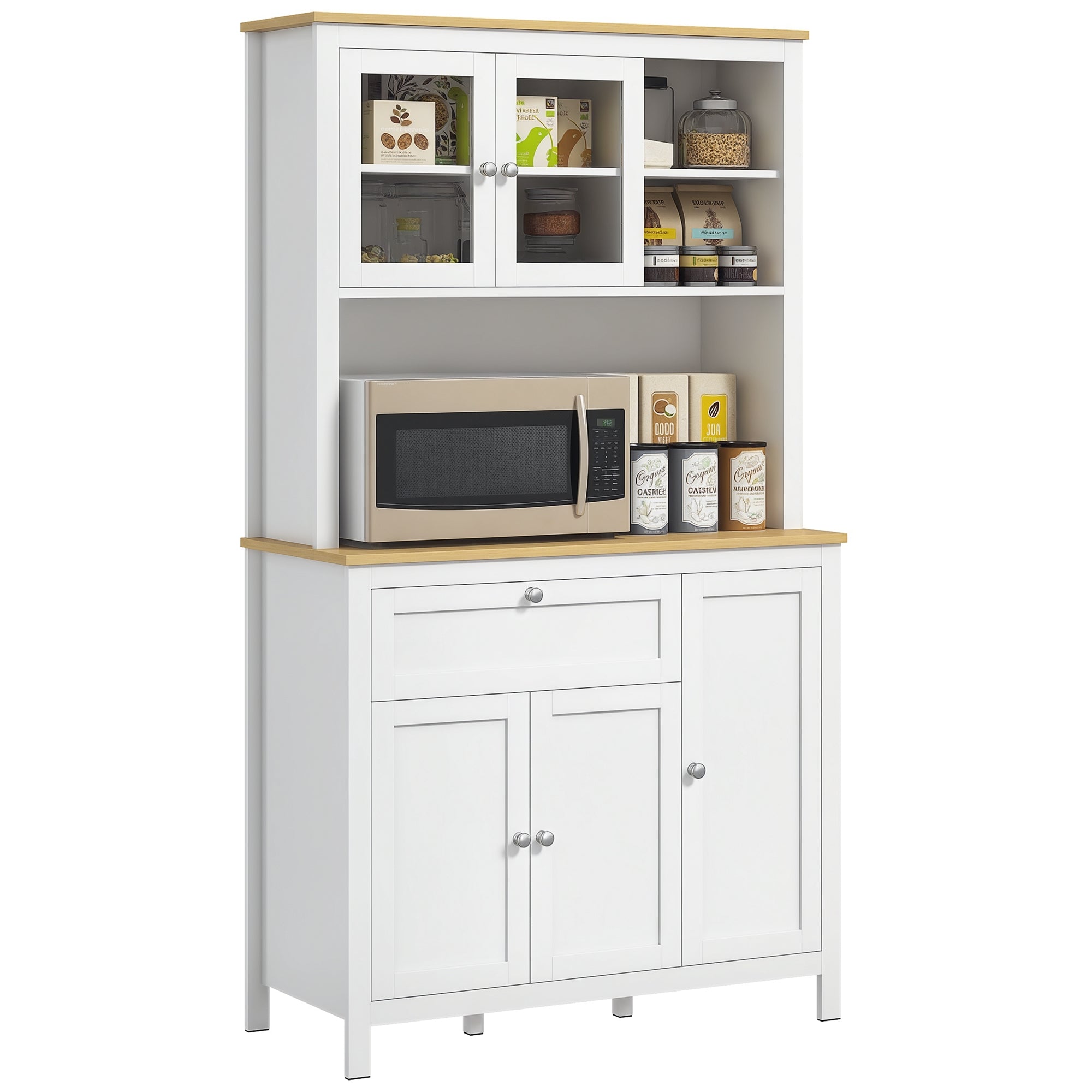 Armário de Cozinha Moderno 100x40x180 cm Branco e Madeira