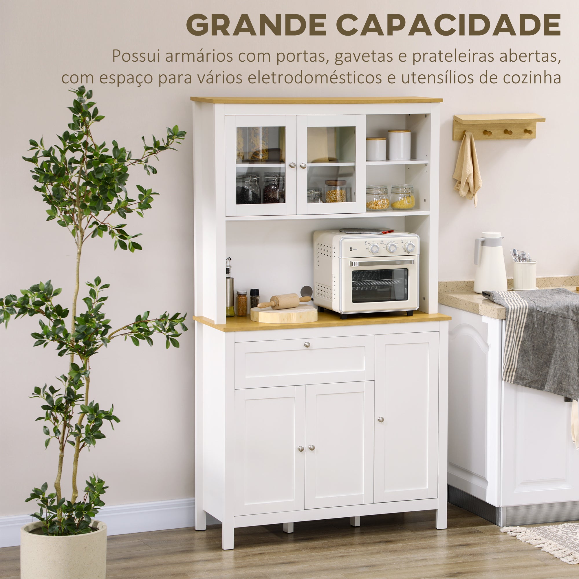 Armário de Cozinha Moderno 100x40x180 cm Branco e Madeira