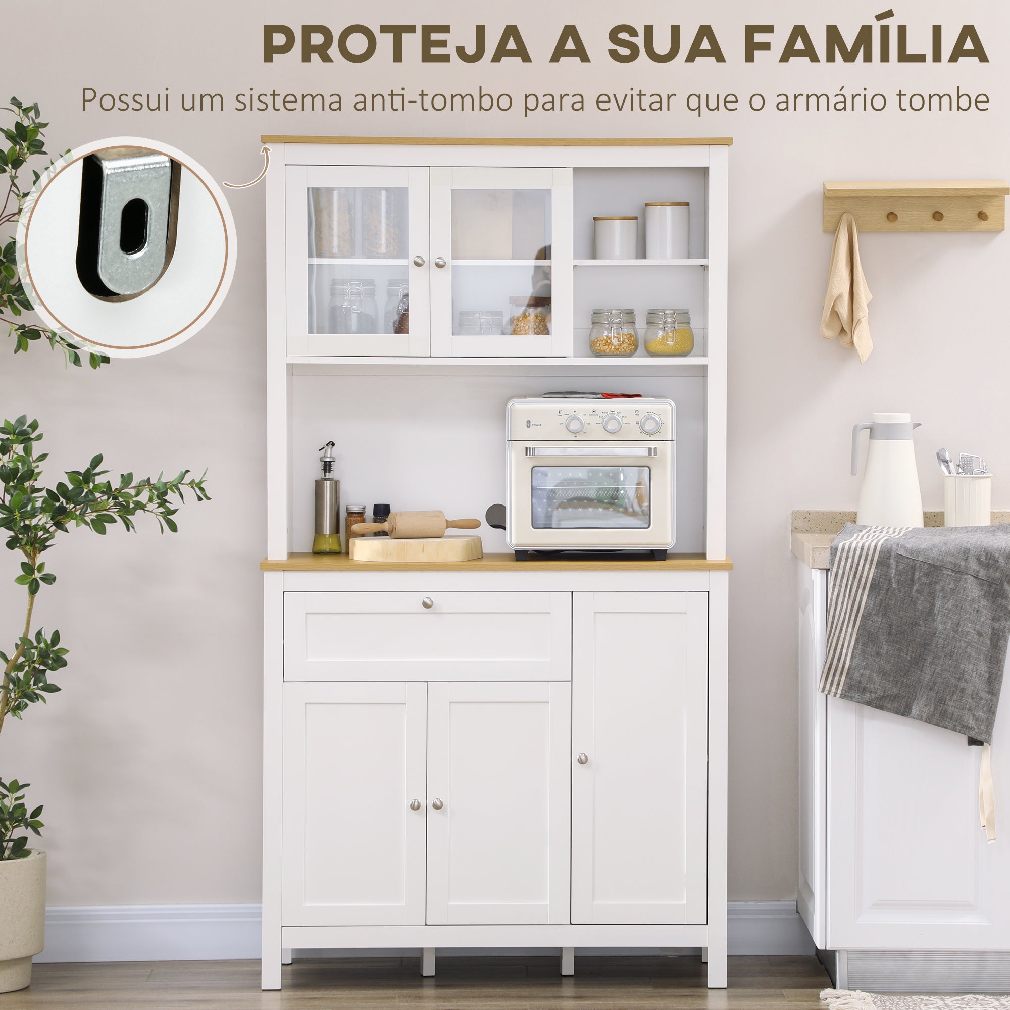 Armário de Cozinha Moderno 100x40x180 cm Branco e Madeira