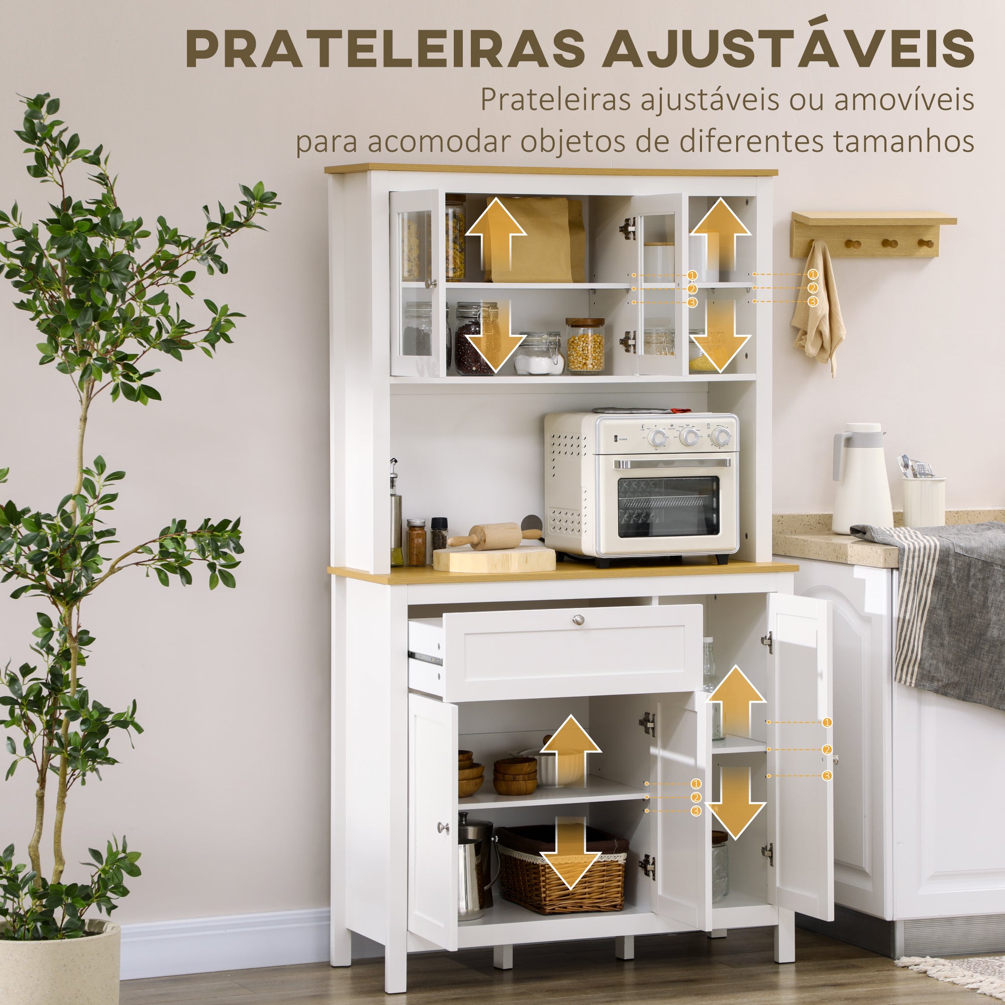 Armário de Cozinha Moderno 100x40x180 cm Branco e Madeira