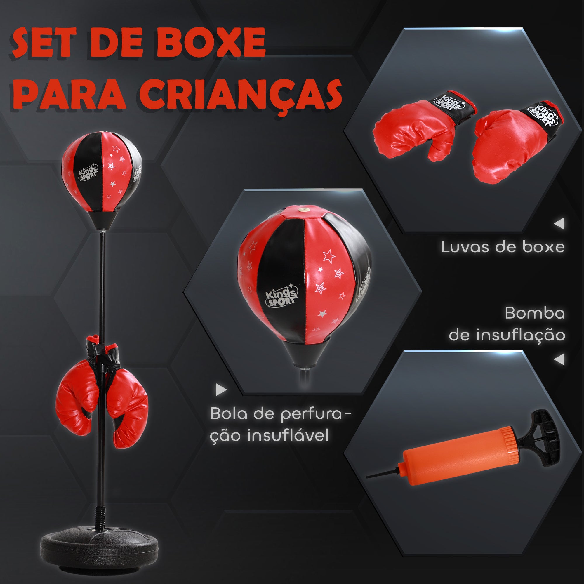Kit de Boxe Infantil Vermelho Ø26x68-102 cm