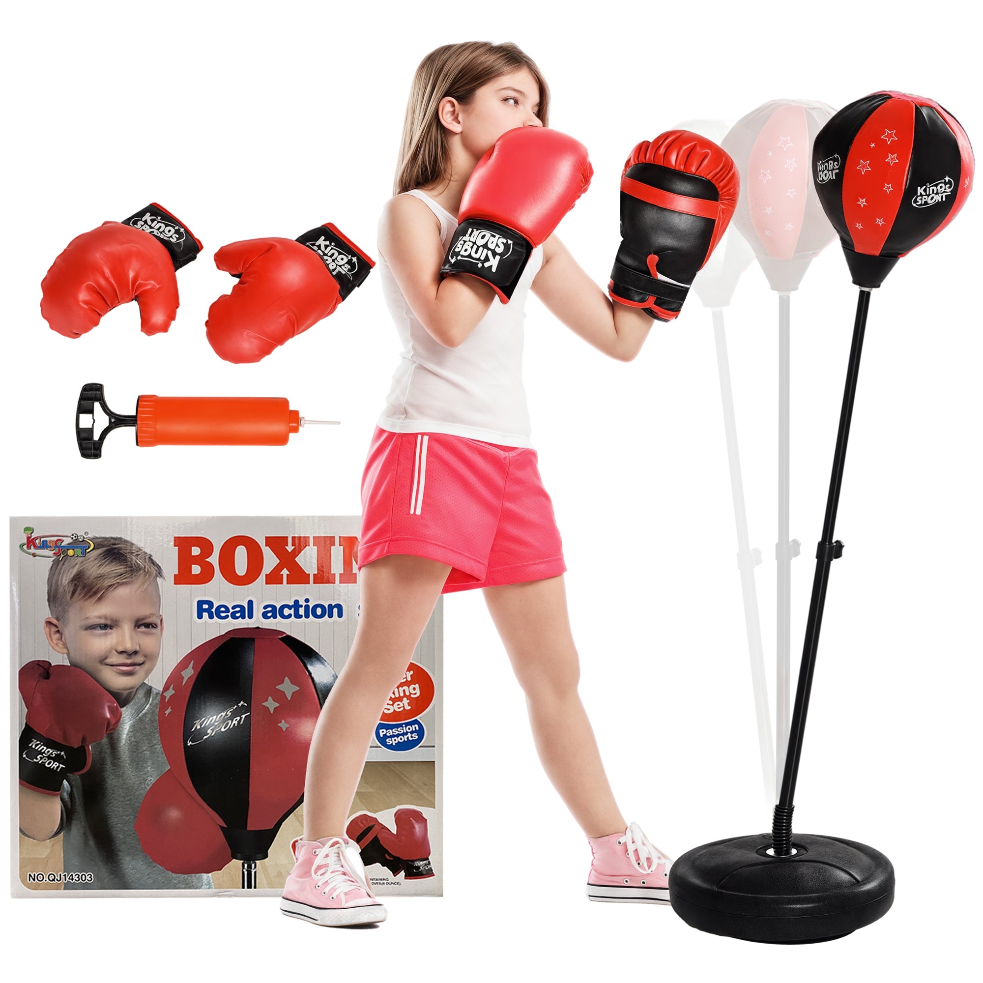 Kit de Boxe Infantil Vermelho Ø26x68-102 cm