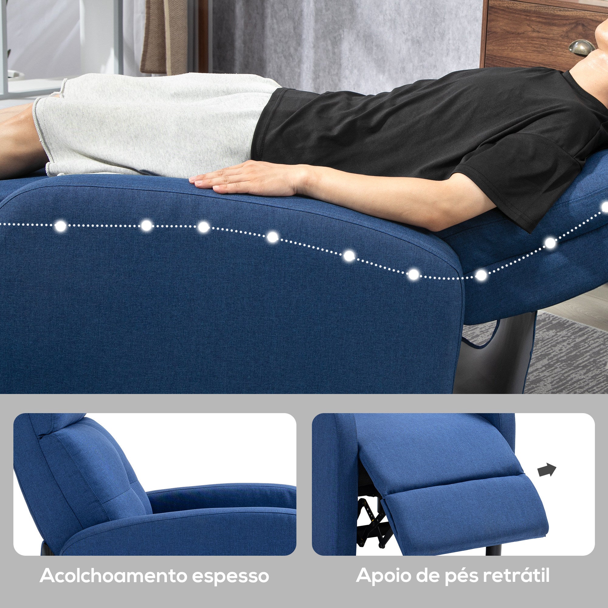 Poltrona Relax Reclinável Azul Escuro 67x87x98 cm