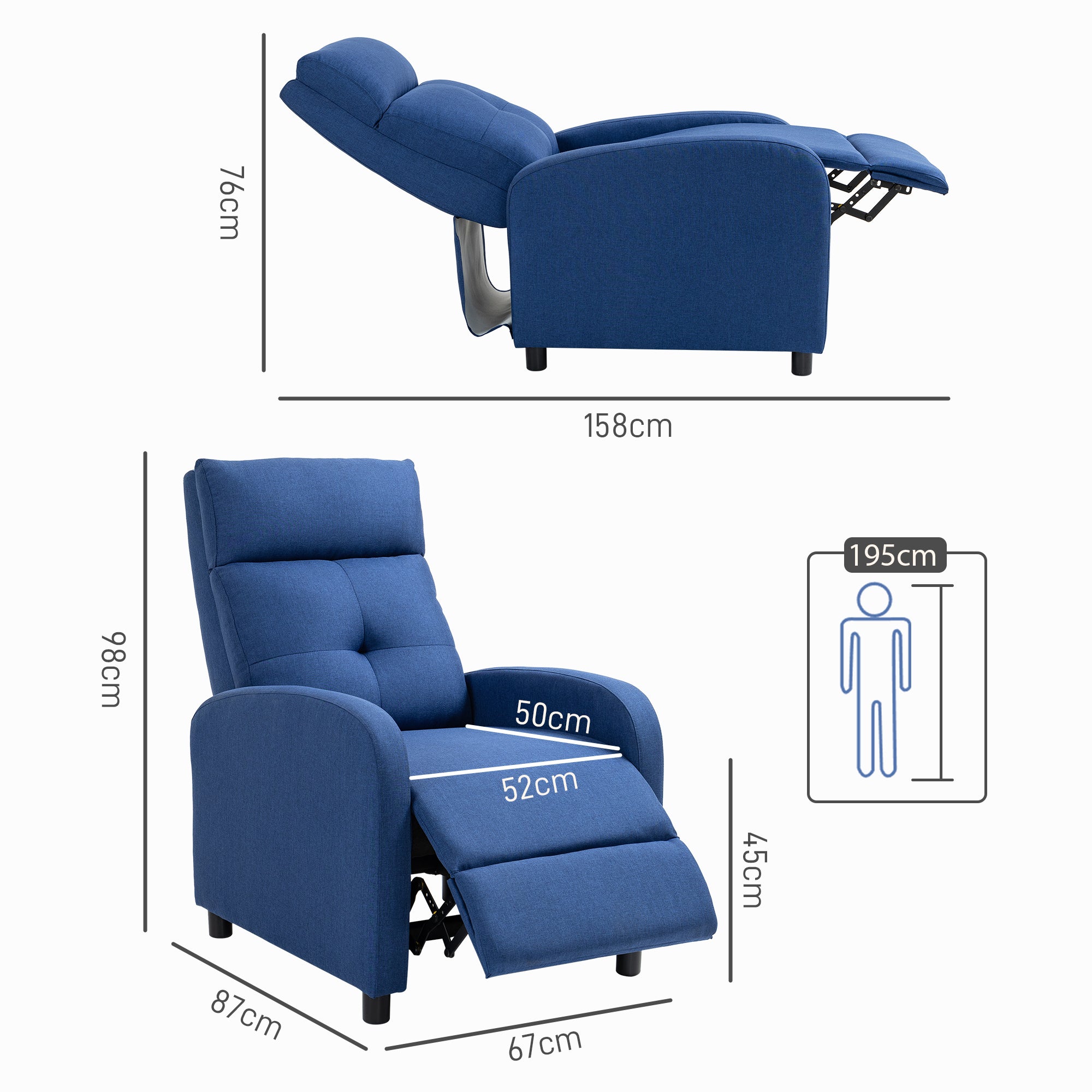 Poltrona Relax Reclinável Azul Escuro 67x87x98 cm