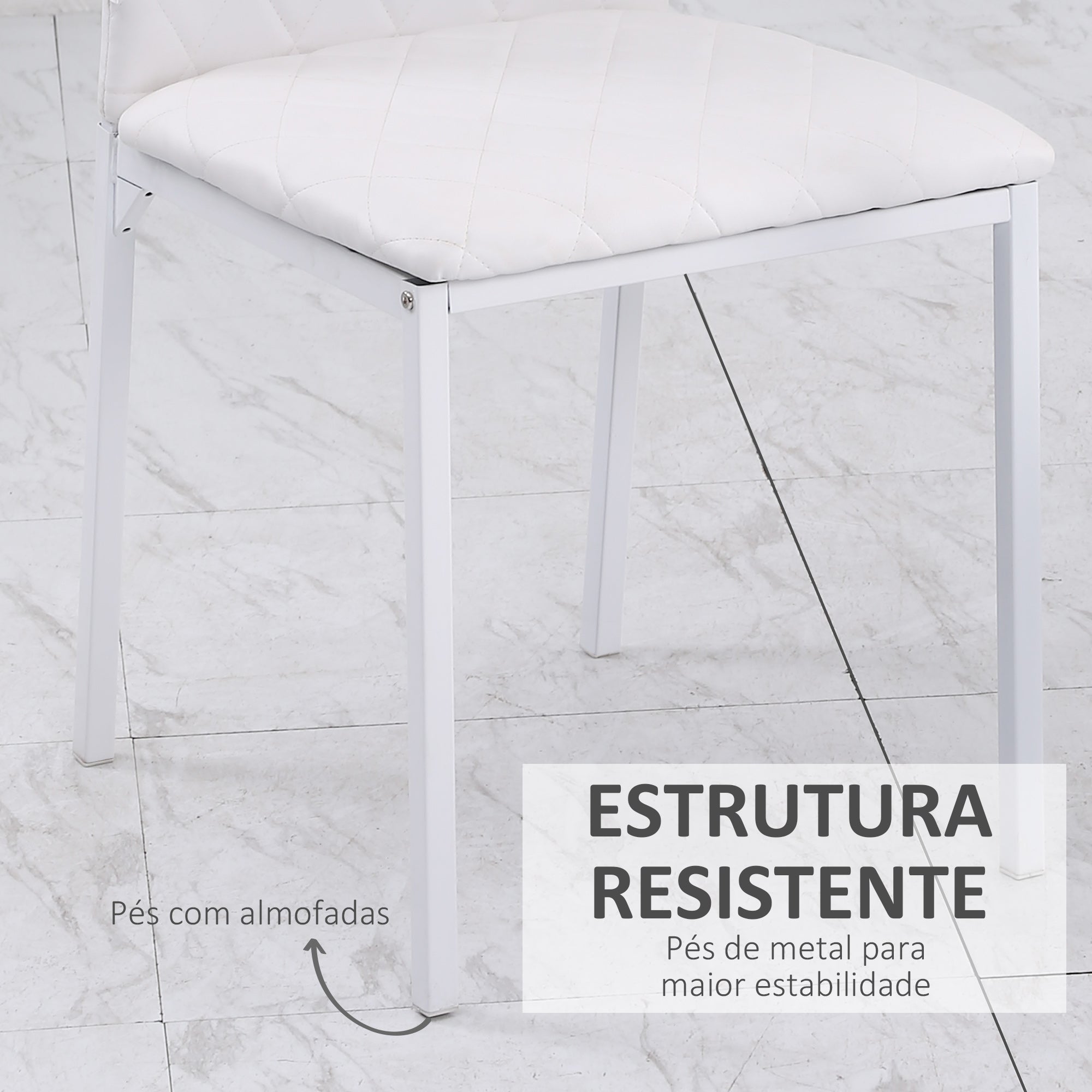 Conjunto de Cadeiras Estofadas – 41x50x91cm – Branco – Couro Sintético e Metal
