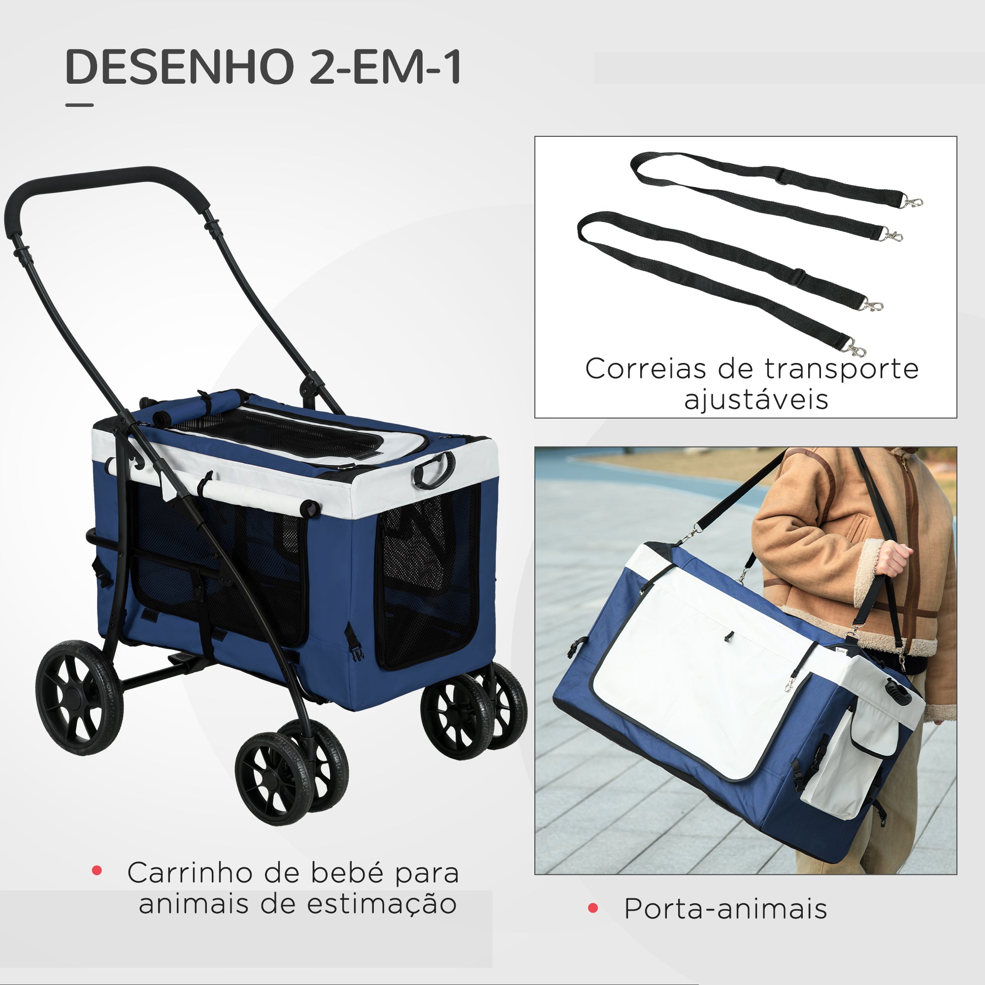 Carrinho para Animais de Estimação Dobrável Azul 81x58x97,5 cm