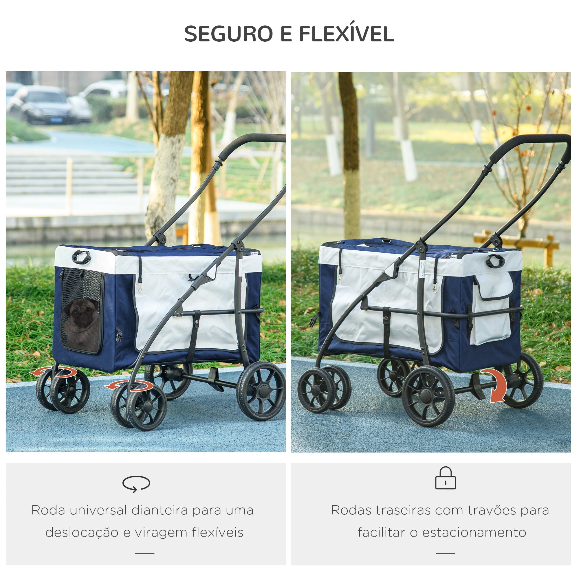 Carrinho para Animais de Estimação Dobrável Azul 81x58x97,5 cm