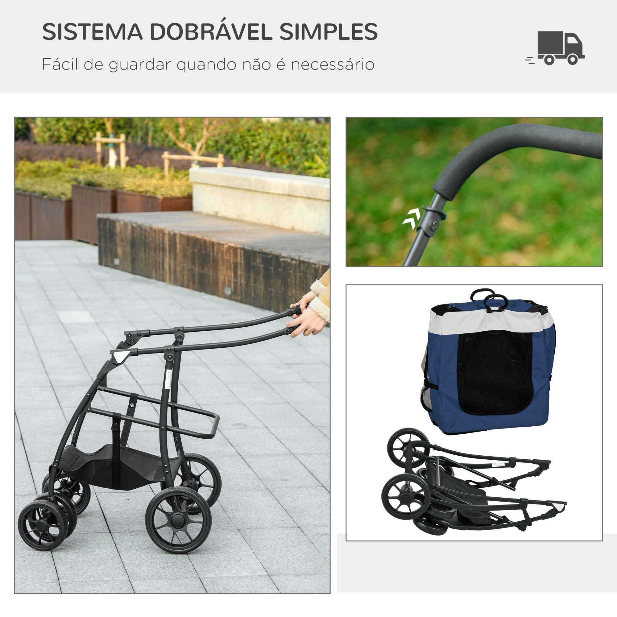 Carrinho para Animais de Estimação Dobrável Azul 81x58x97,5 cm