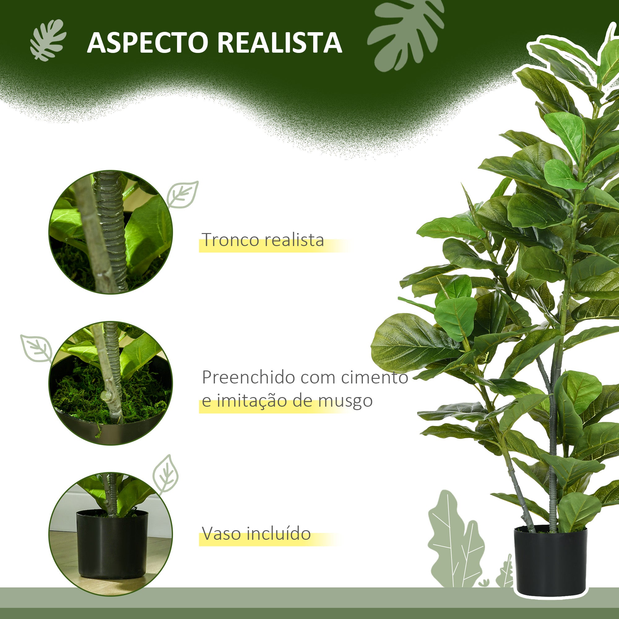 Conjunto de Plantas Artificiais – 110 cm – Verde – Plástico PEVA