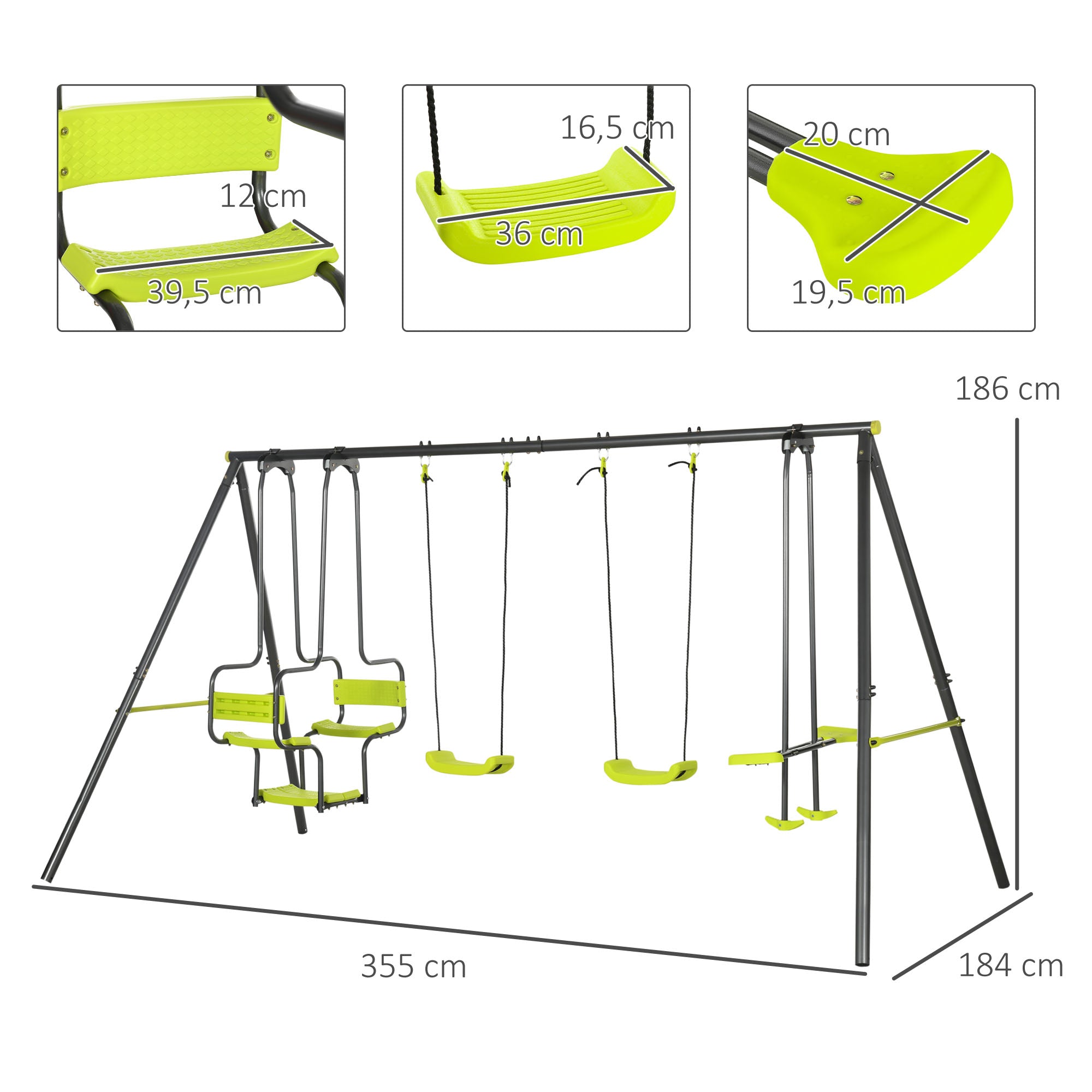 Baloiço Infantil Verde 355x184x186 cm - Conjunto de Diversão para Crianças