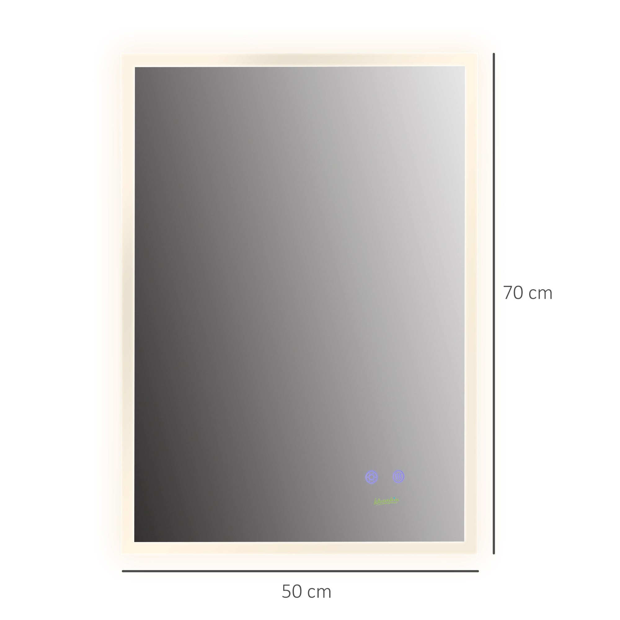 Espelho Casa de Banho LED 70x50cm Prata - Controlo de Toque e Função Anti-Embaciamento