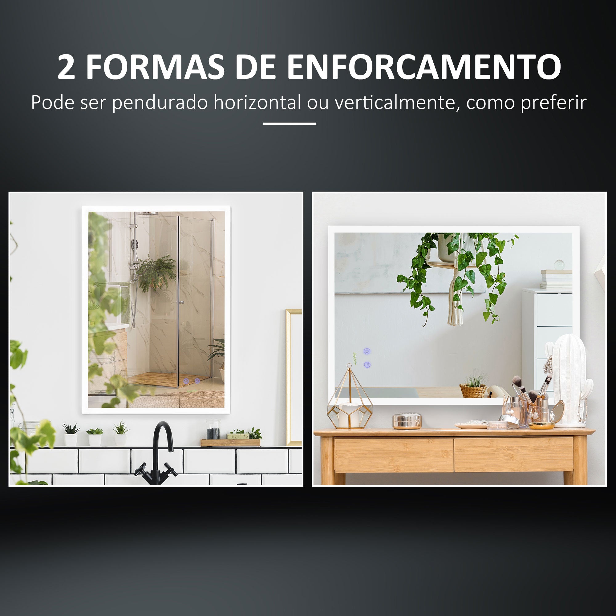Espelho Casa de Banho LED 70x50cm Prata - Controlo de Toque e Função Anti-Embaciamento