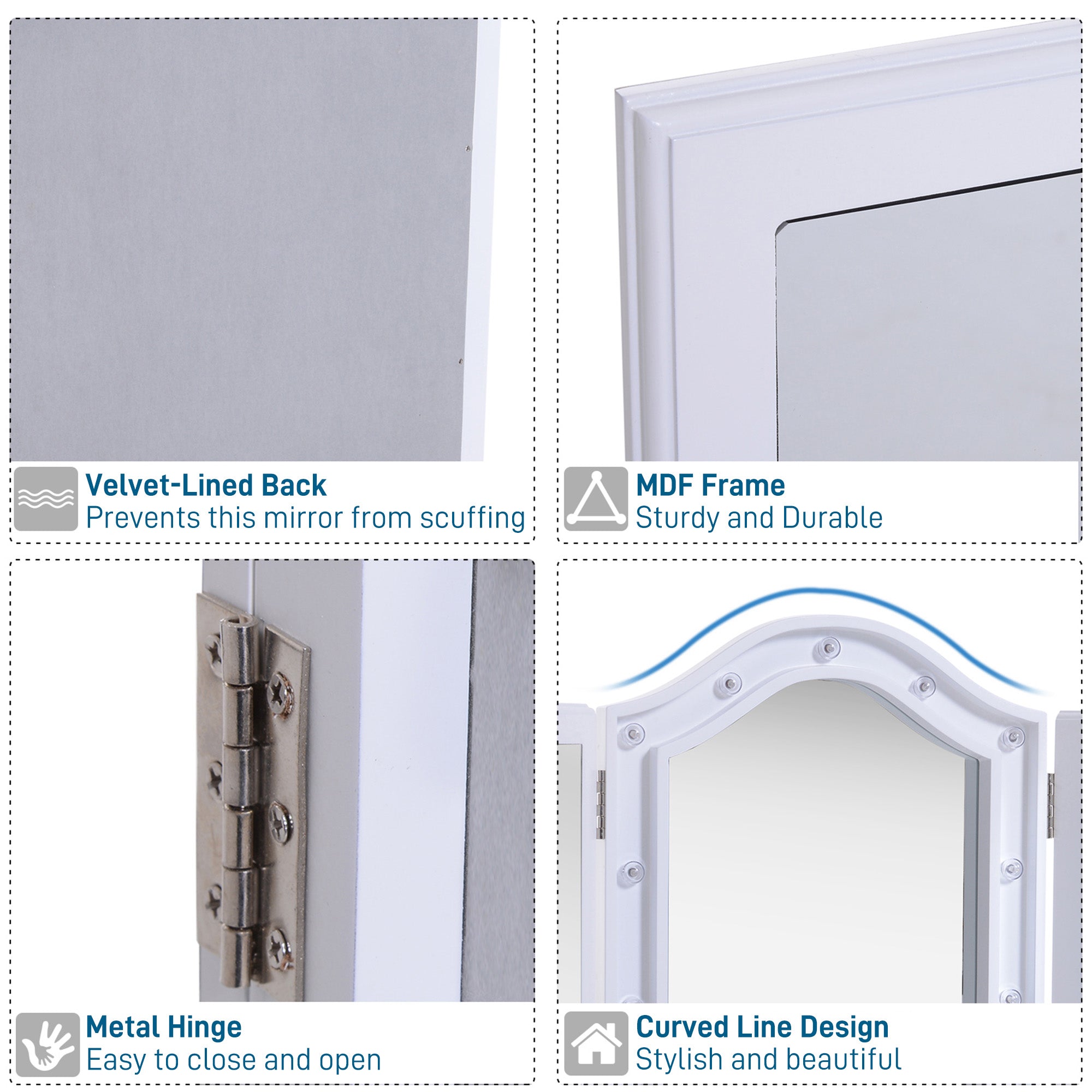 Espelho de Maquilhagem Triplo com Luz LED - 73x53,5x4,5cm - Branco