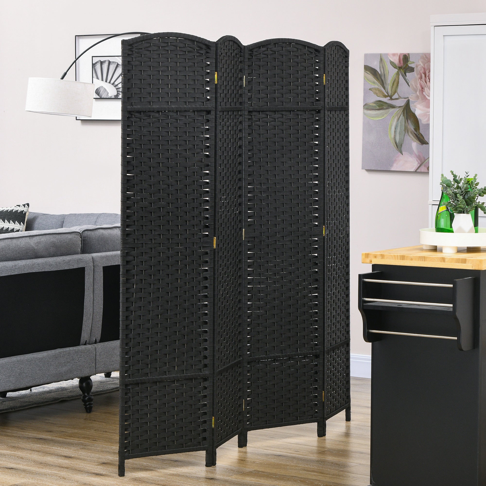 Biombo de 4 Painéis 160x1,6x170 cm - Cor Preto