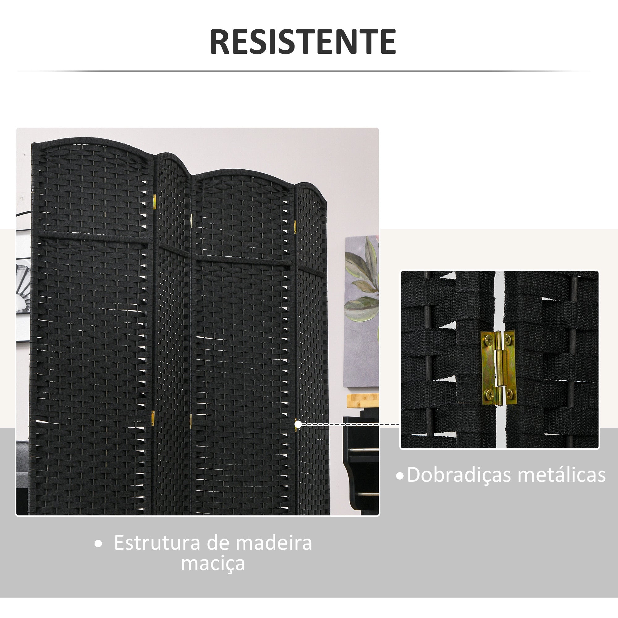 Biombo de 4 Painéis 160x1,6x170 cm - Cor Preto