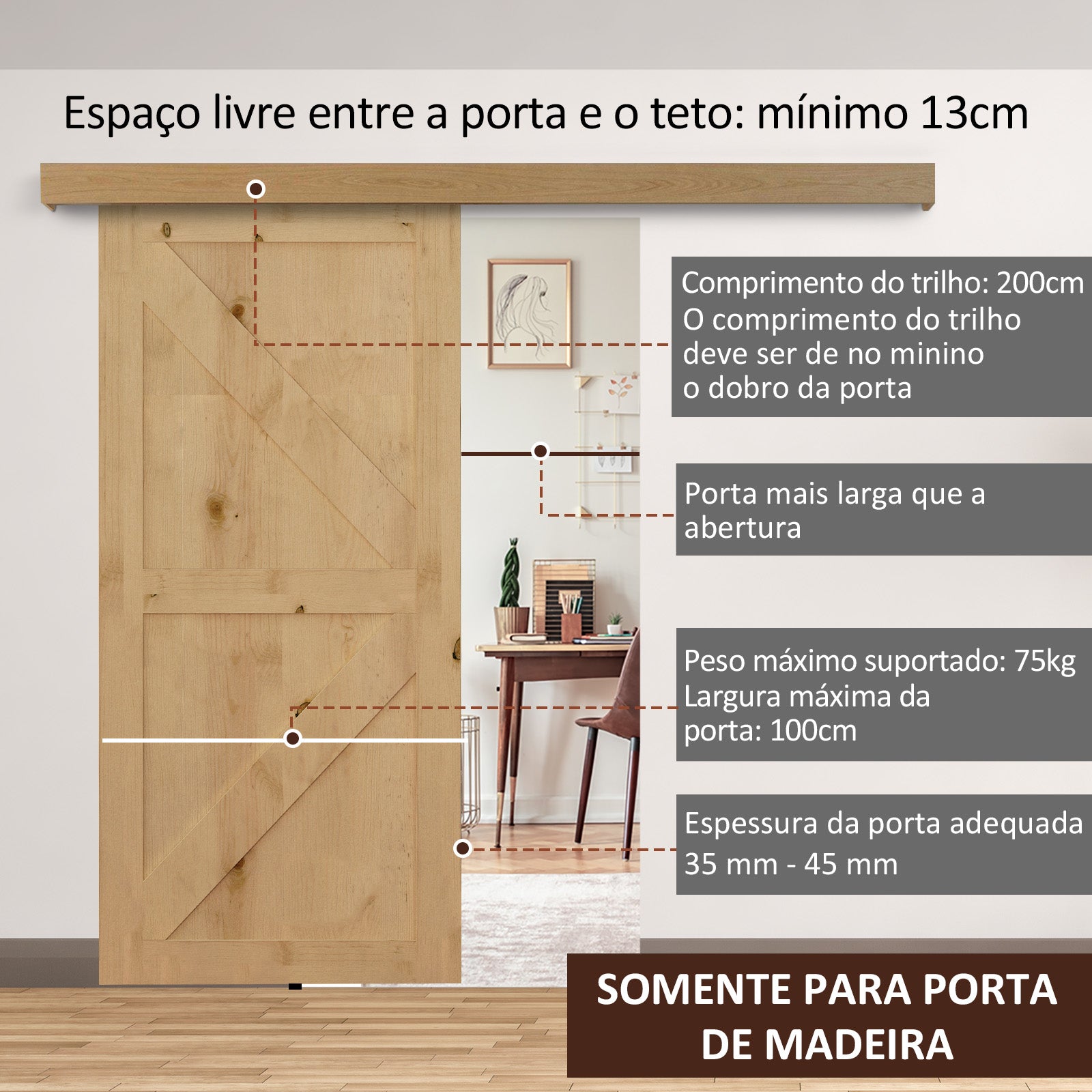 Kit de Ferragens para Porta de Correr 200 cm Marrom