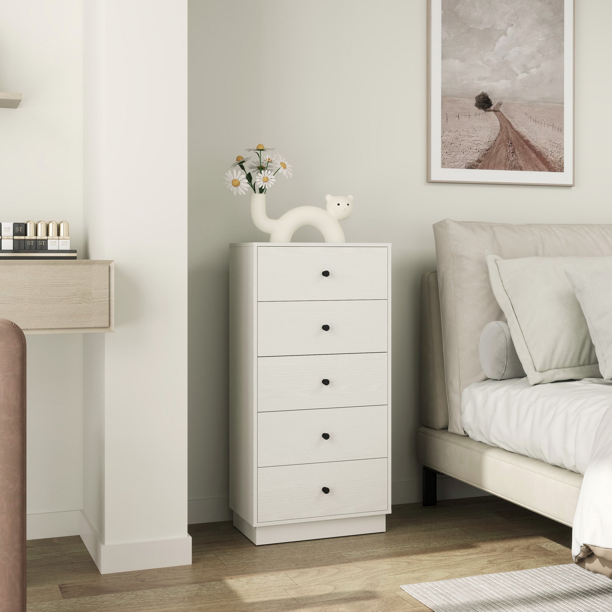 Cómoda Estreita com 5 Gavetas 47x29x95 cm - Branco