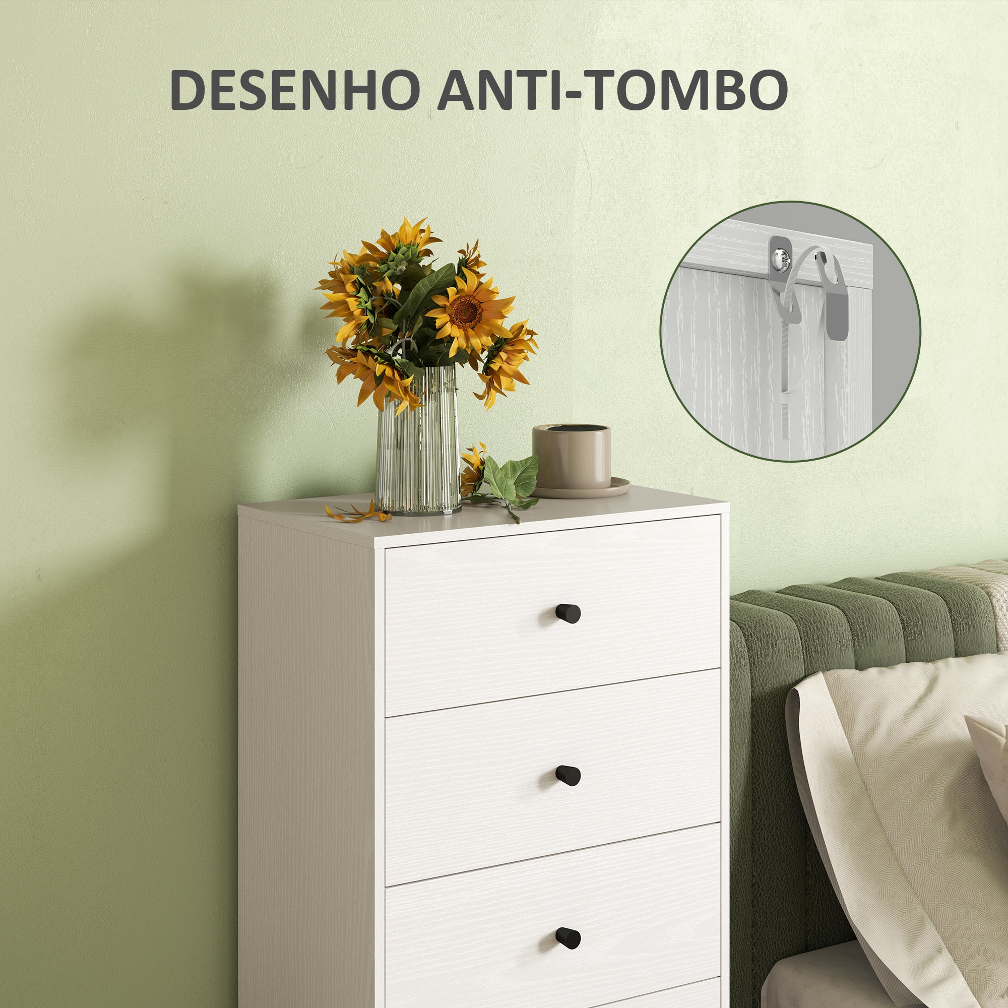 Cómoda Estreita com 5 Gavetas 47x29x95 cm - Branco