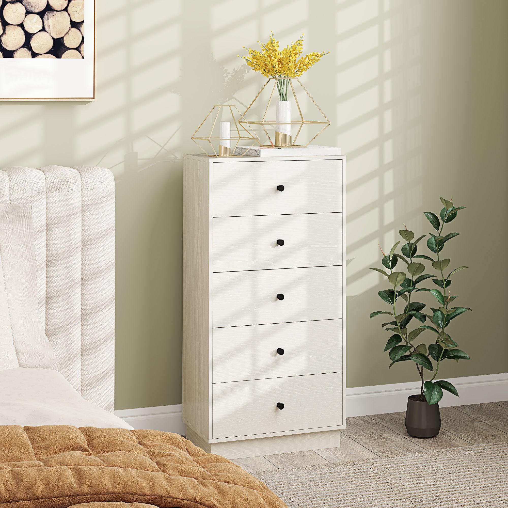 Cómoda Estreita com 5 Gavetas 47x29x95 cm - Branco