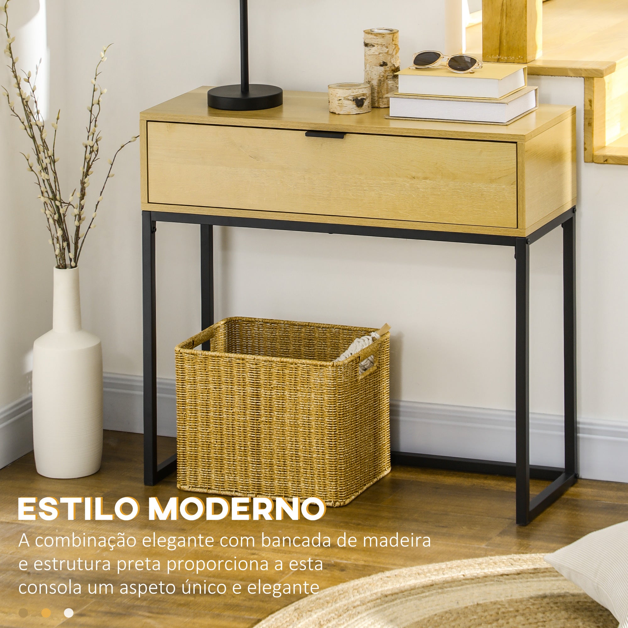 Mesa Consola Moderna 80x30x76 cm Cor de Madeira Natural