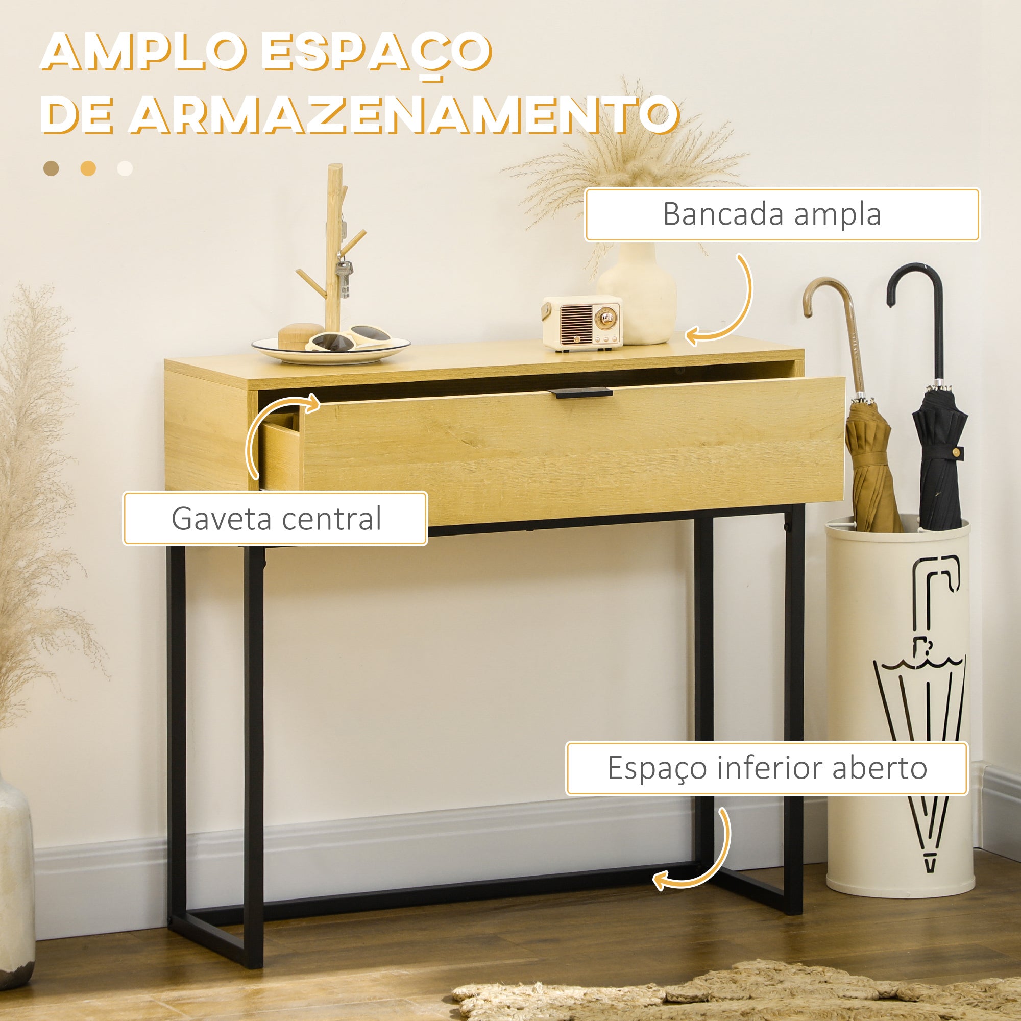 Mesa Consola Moderna 80x30x76 cm Cor de Madeira Natural
