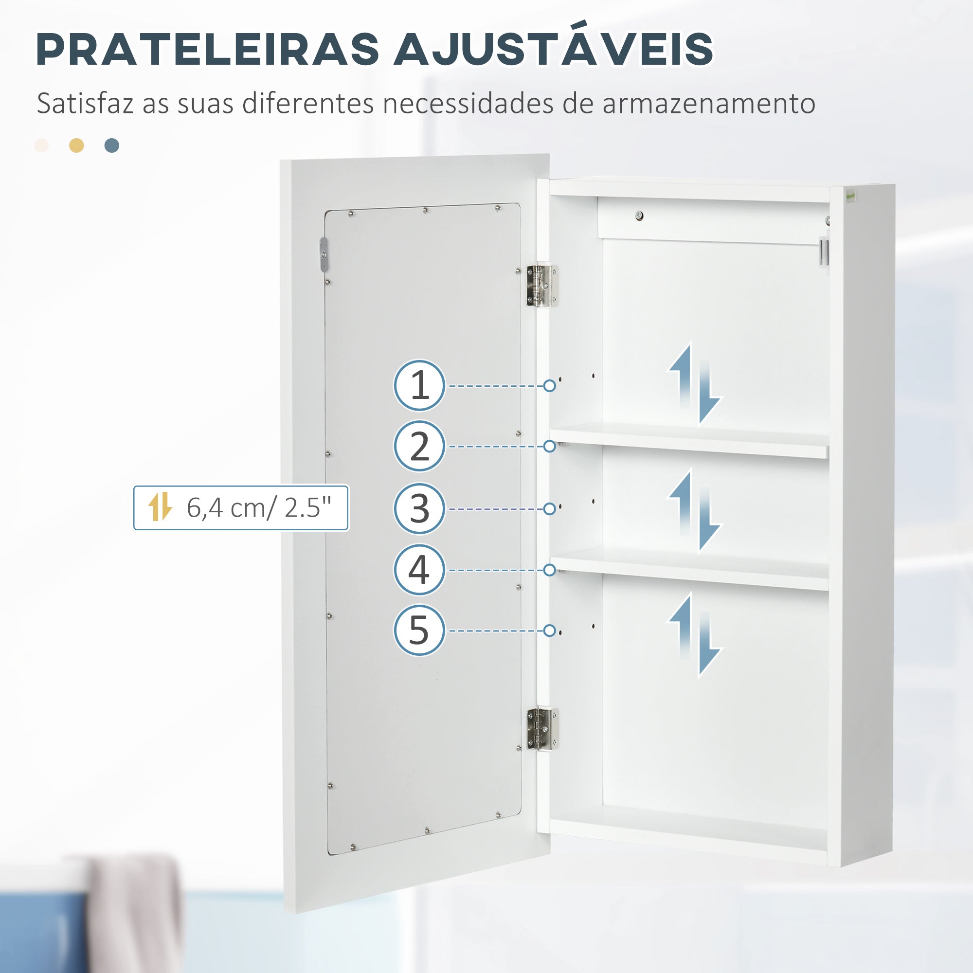 Armário de Parede com Espelho para Casa de Banho - 40x12x71 cm - Branco