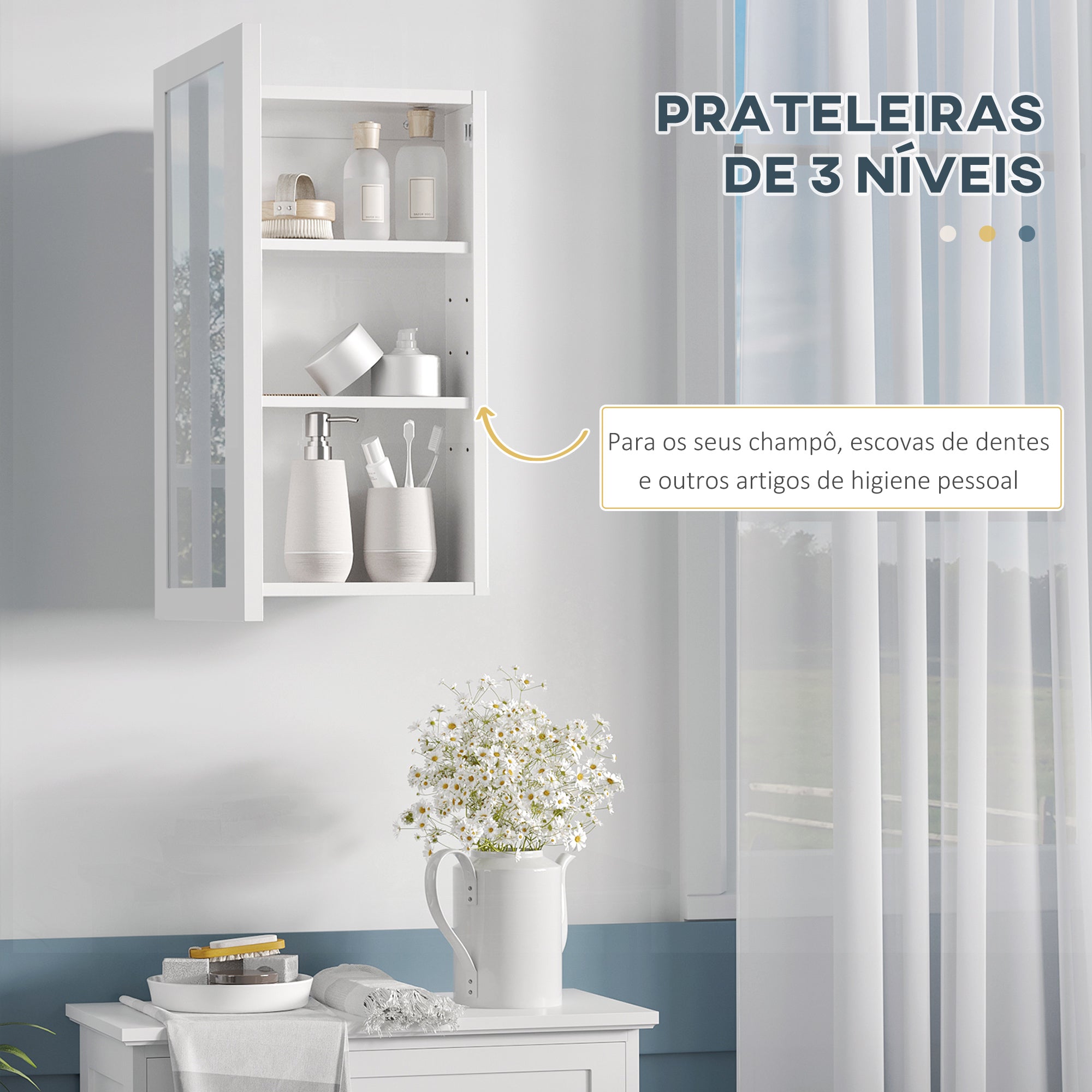 Armário de Parede com Espelho para Casa de Banho - 40x12x71 cm - Branco