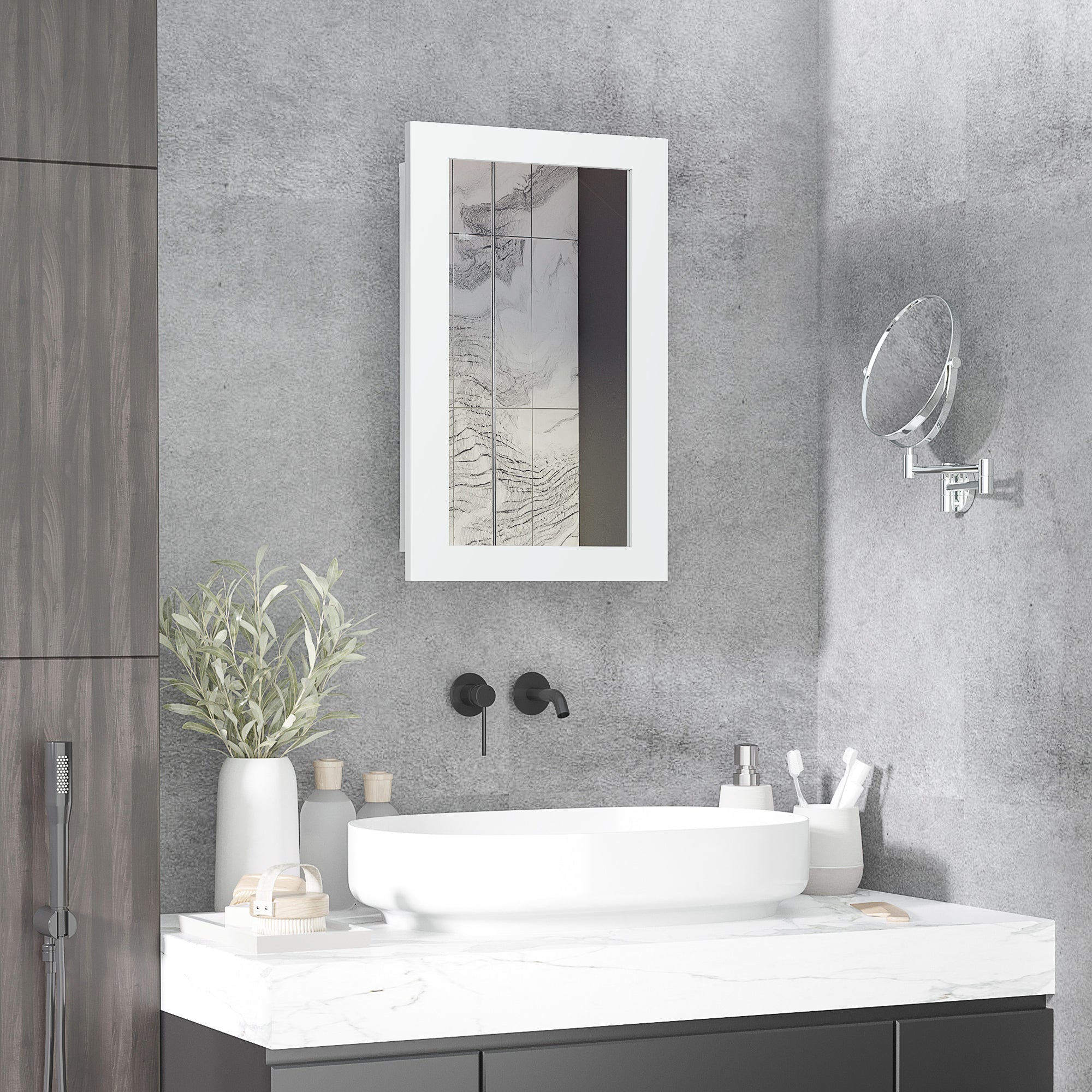 Armário de Parede com Espelho para Casa de Banho - 40x12x71 cm - Branco