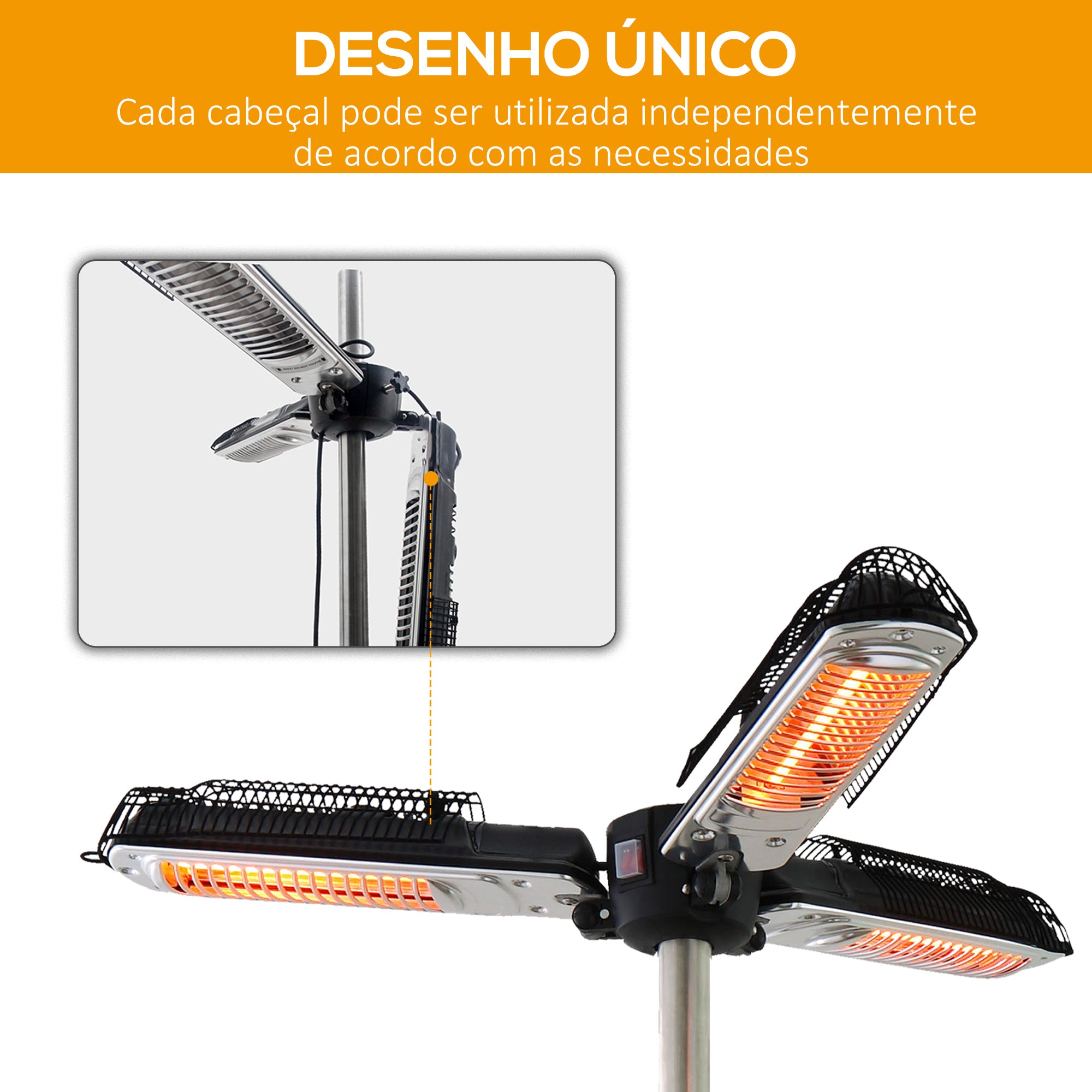 Aquecedor Elétrico de Exterior para Chapéu de Sol Ø25-58mm 100x100x8,5cm Preto