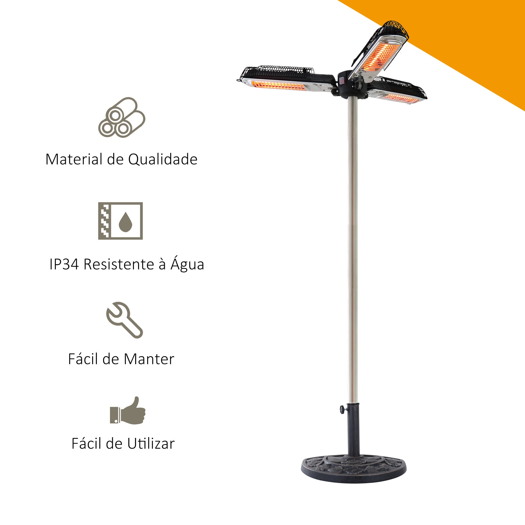 Aquecedor Elétrico de Exterior para Chapéu de Sol Ø25-58mm 100x100x8,5cm Preto