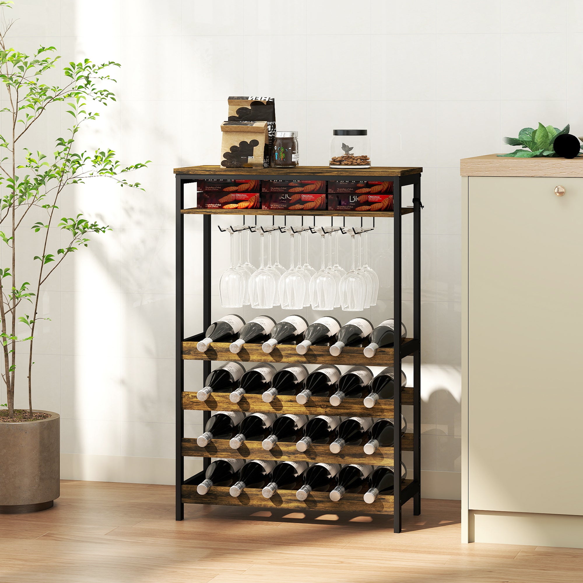 Suporte para Vinho para 24 Garrafas Estilo Industrial 66x30x100,3 cm - Castanho Rústico