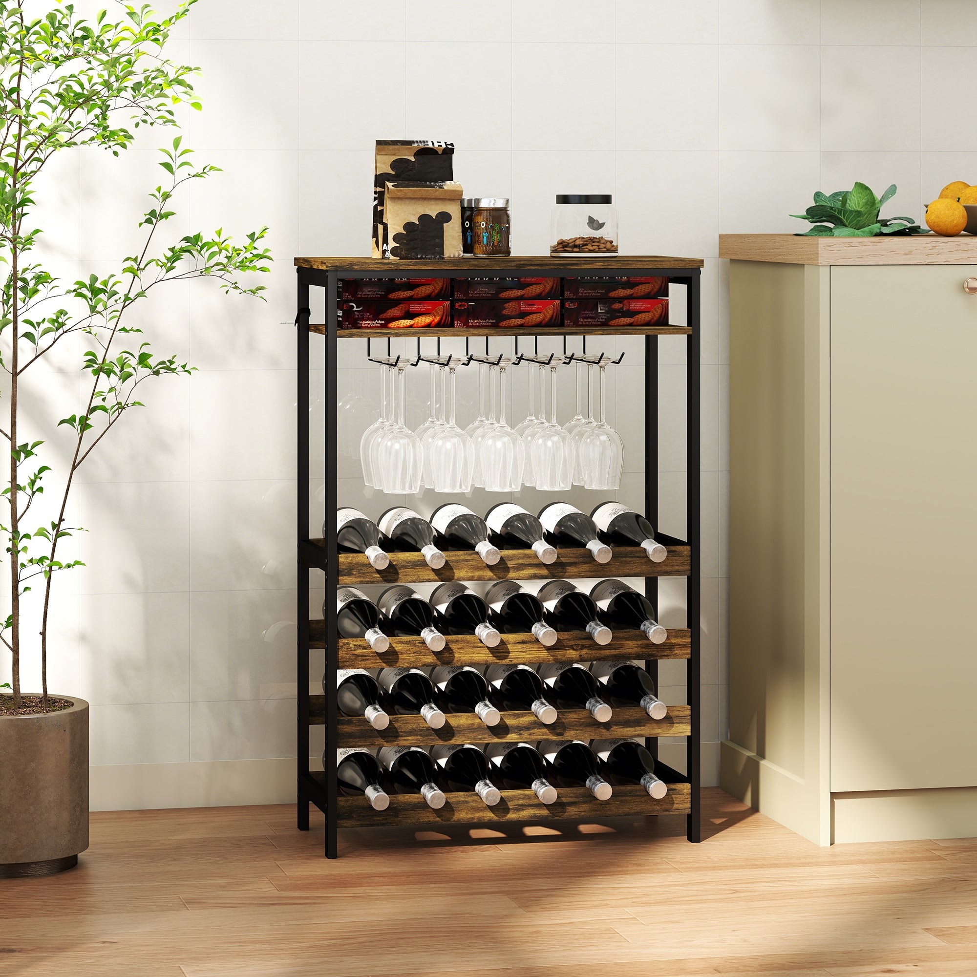 Suporte para Vinho para 24 Garrafas Estilo Industrial 66x30x100,3 cm - Castanho Rústico