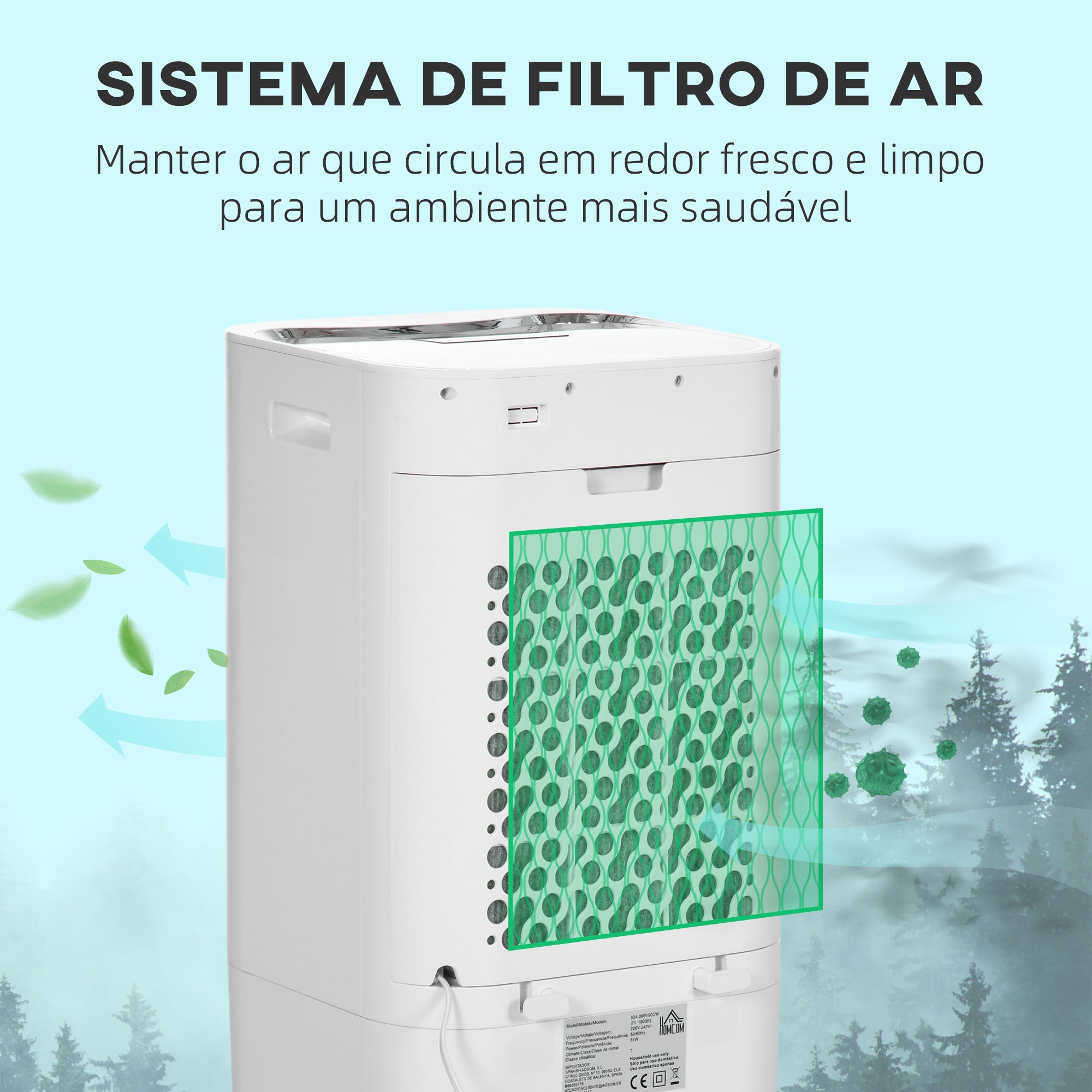 Climatizador Portátil Branco 32x37x74 cm - 3 Modos, 3 Velocidades, Controlo Remoto