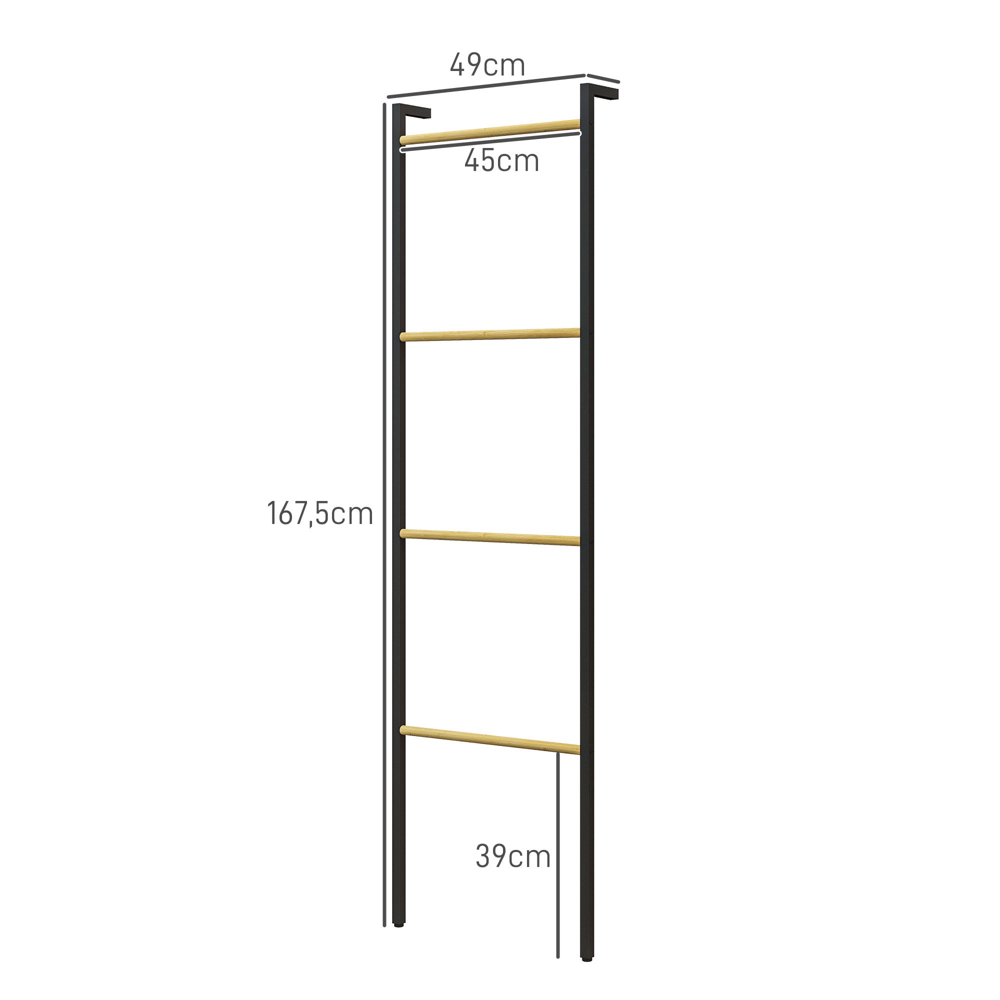 Toalheiro de 4 Níveis Escada de Bambu e Aço 49x5,5x167,5 cm Preto e Madeira