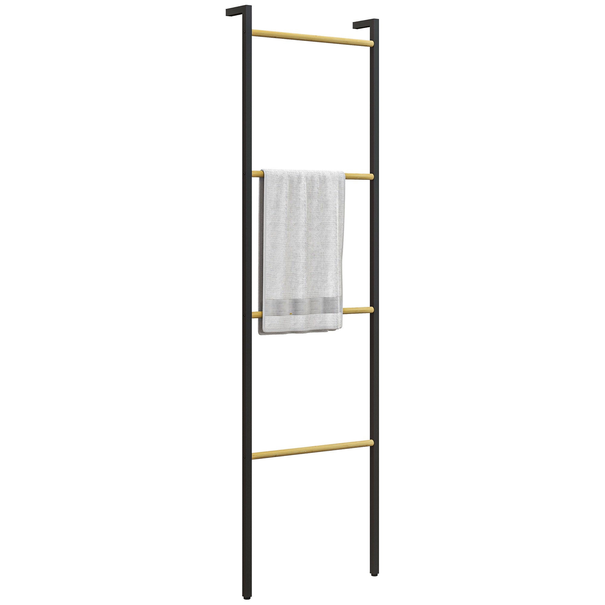 Toalheiro de 4 Níveis Escada de Bambu e Aço 49x5,5x167,5 cm Preto e Madeira