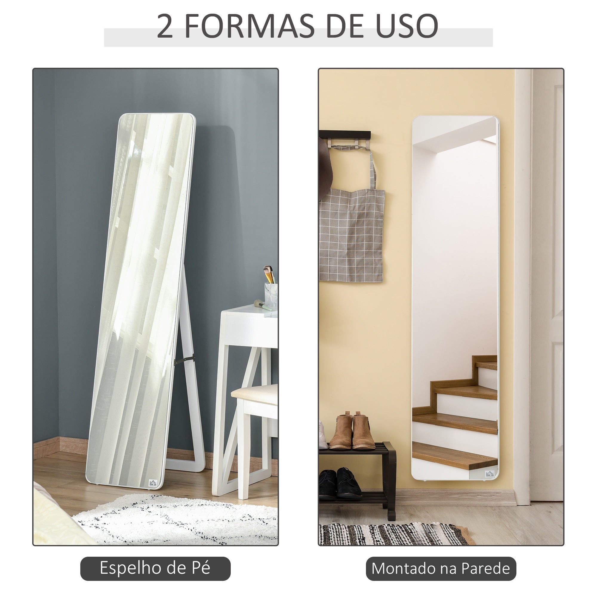 Espelho de Pé/Corpo Inteiro Retangular – 37x43x156cm – Branco – Madeira e Vidro
